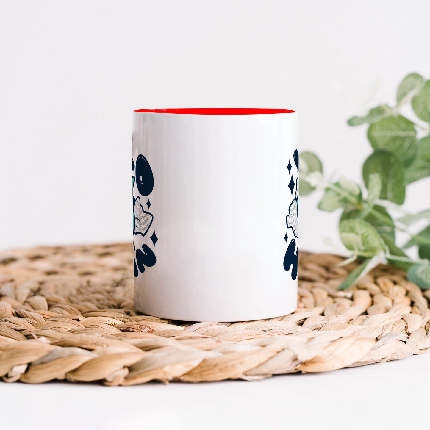 Cute Cat saying hello Human design Red Handle 330 ml Coffee Mug