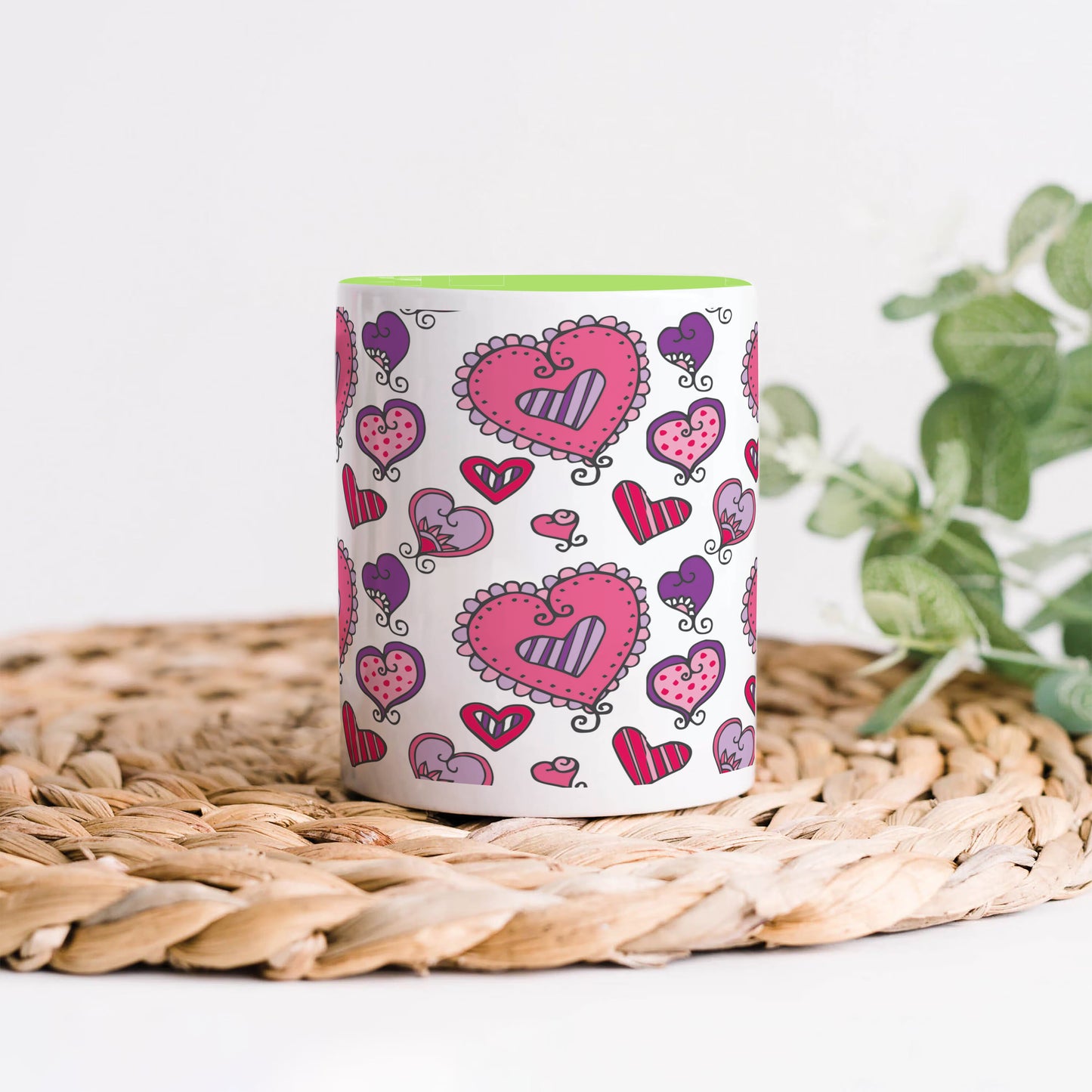 Hand drawn valentines day pattern design Light Green Handle 330 ml Coffee Mug