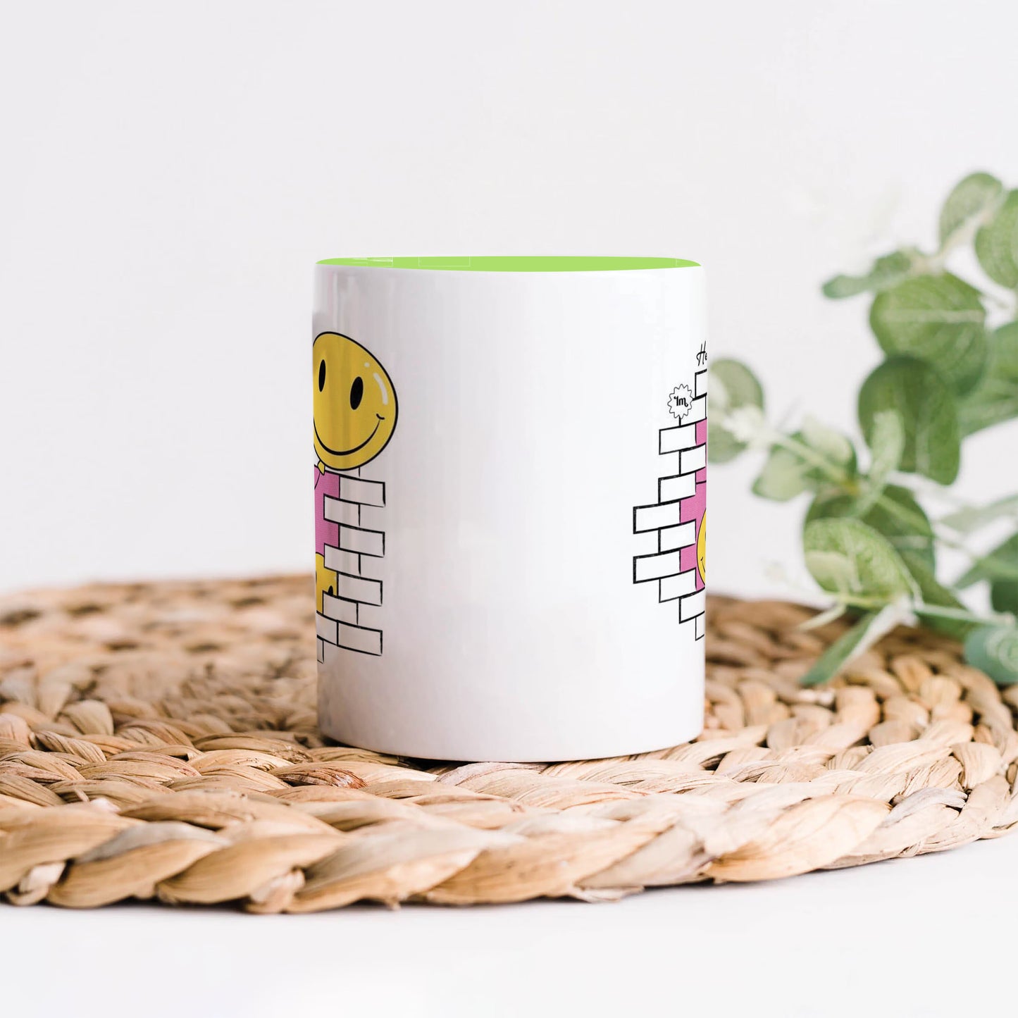Smile design Light Green Handle 330 ml Coffee Mug