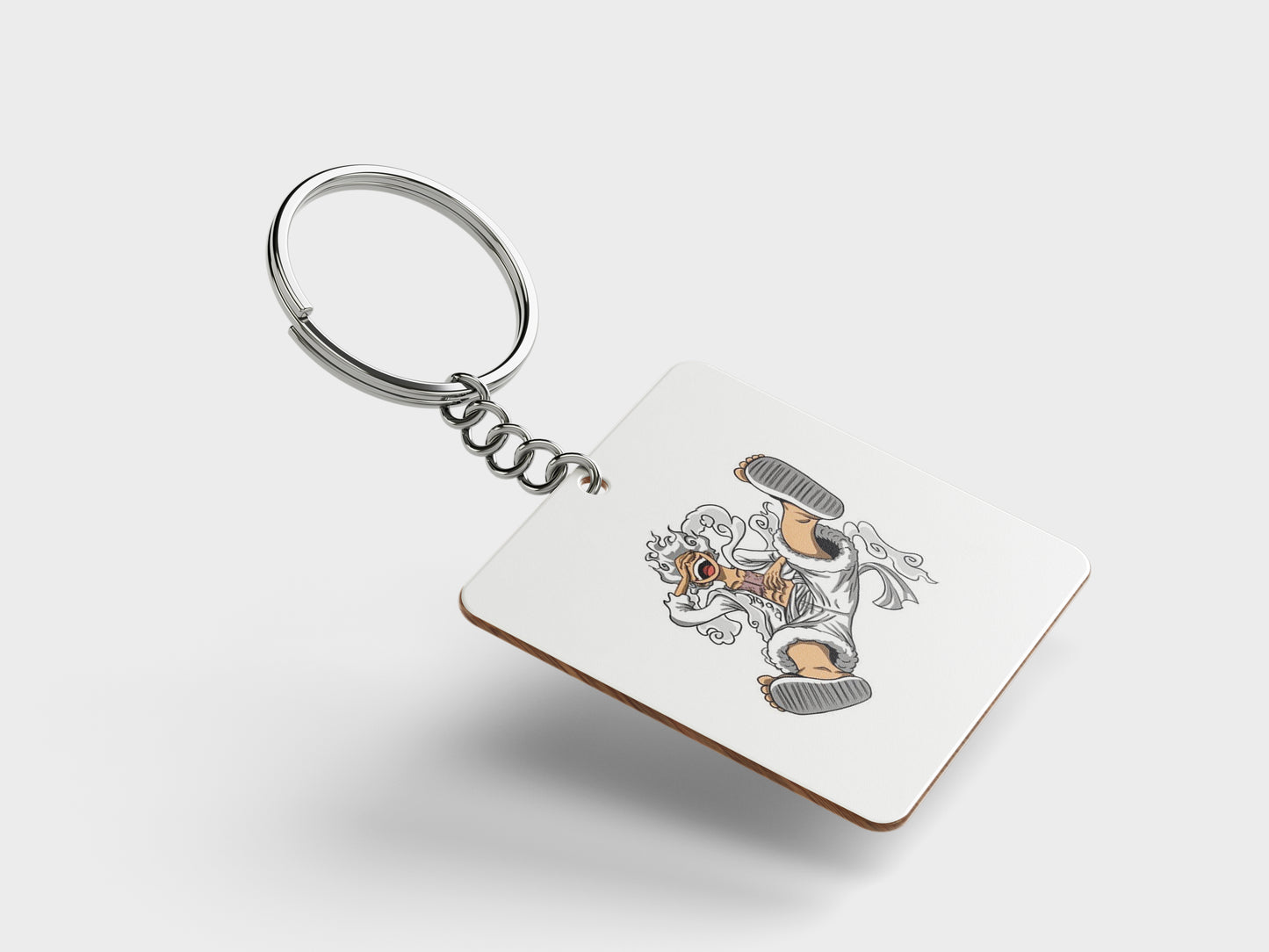 Gear 5 Luffy from One Piece Printed Square Shape Wooden Keyring with Chain