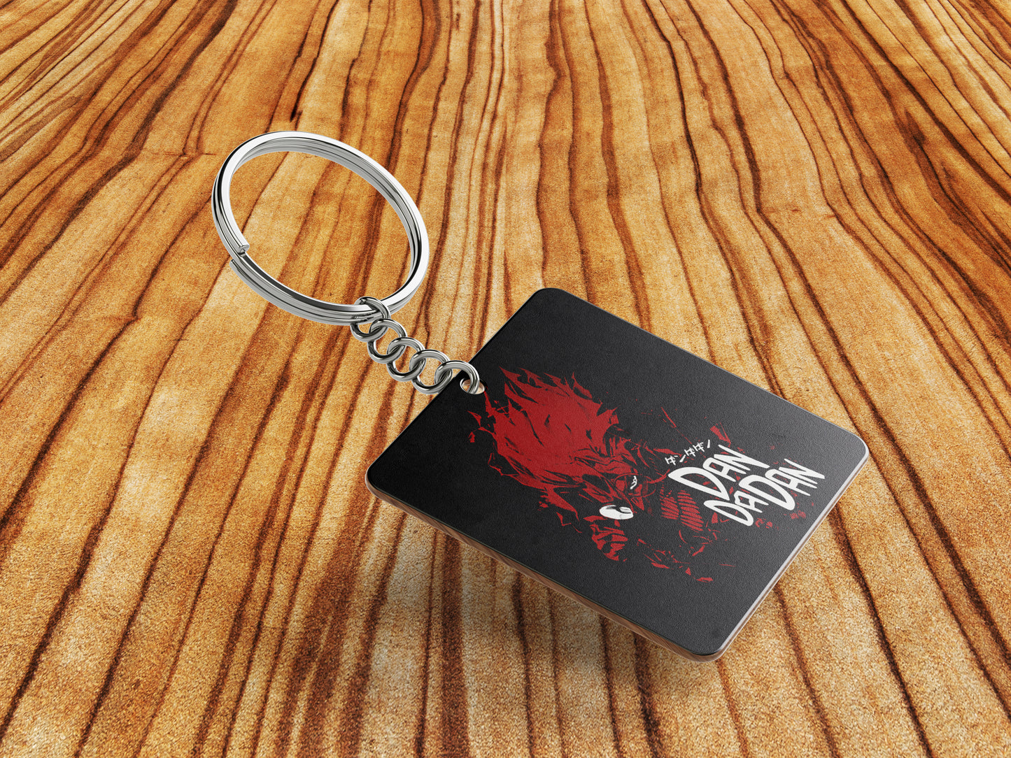 Red Rage Dandadan Printed Square Shape Wooden Keyring with Chain
