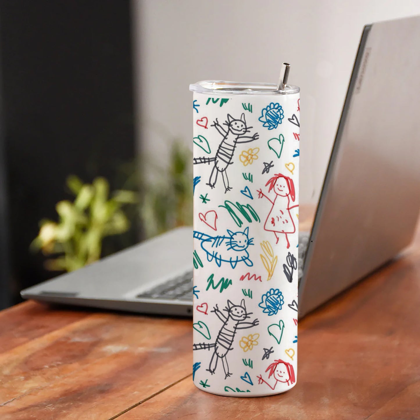 Seamless Pattern with Kids Illustrations Printed 750ML with Lid Leak Proof Travel Tumbler with Straw
