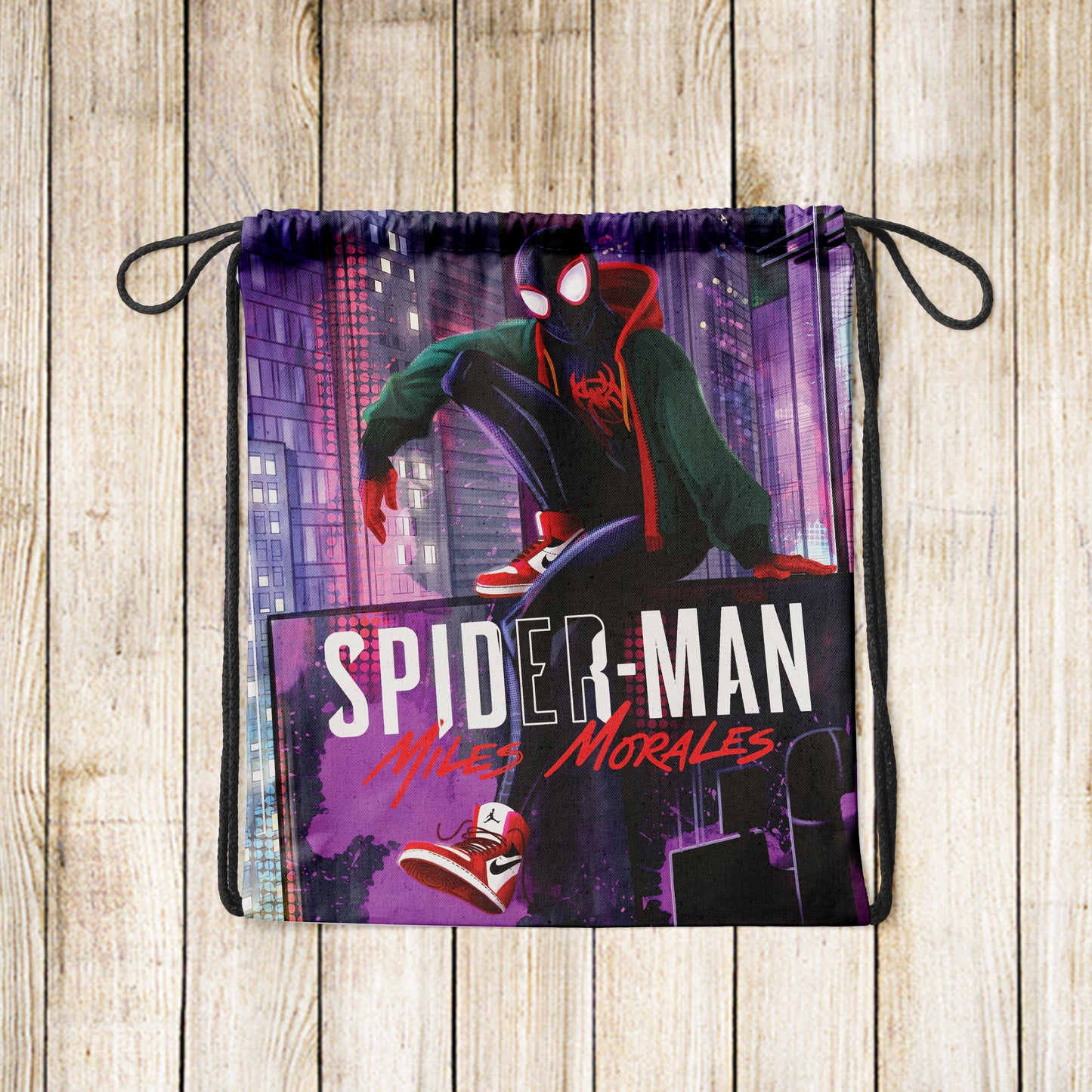 Miles Morales Spiderman Pattern Polyester String Backpack Bags for kids for Gym, Yoga, Tuition ,Beach Bag for 4-10 year boys and girls
