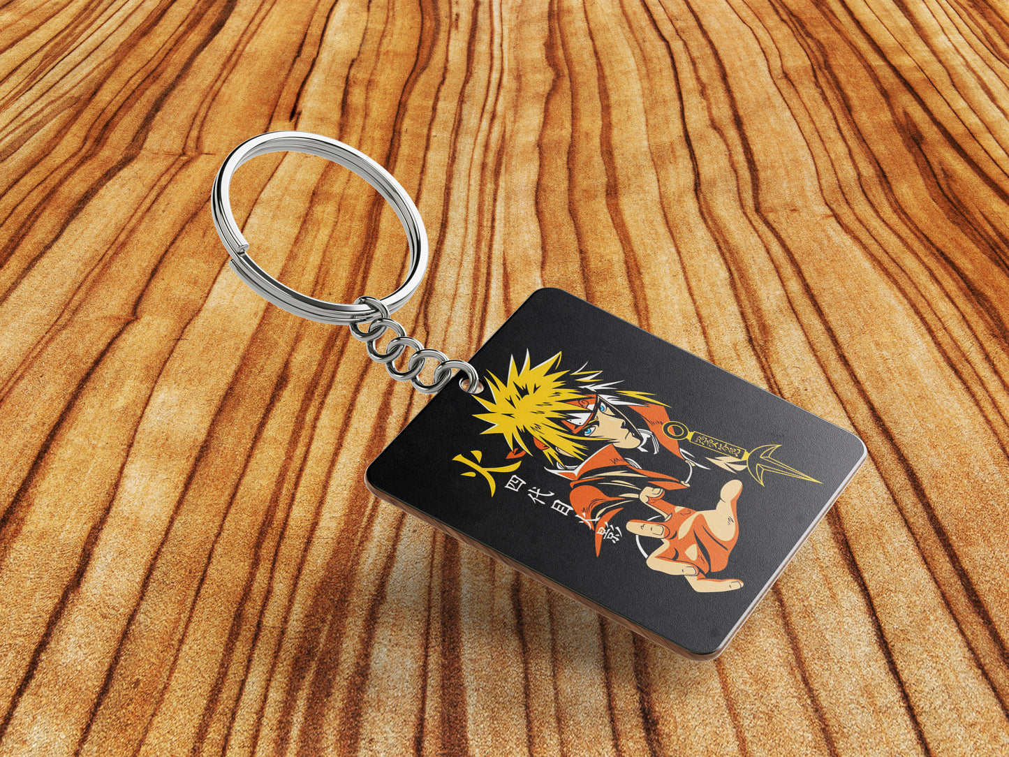 Namikaze Minato Yellow Flash design Printed Square Shape Wooden Keyring with Chain