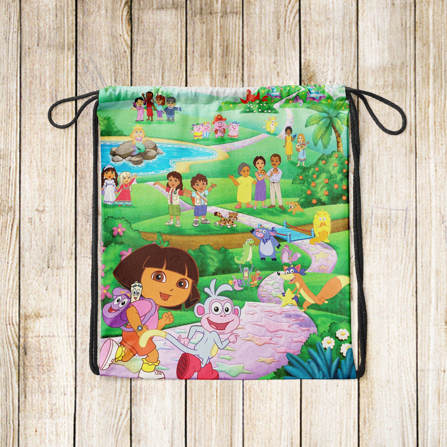 Dora The Explorer Pattern Polyester String Backpack Bags for kids for Gym, Yoga, Tuition ,Beach Bag for 4-10 year boys and girls