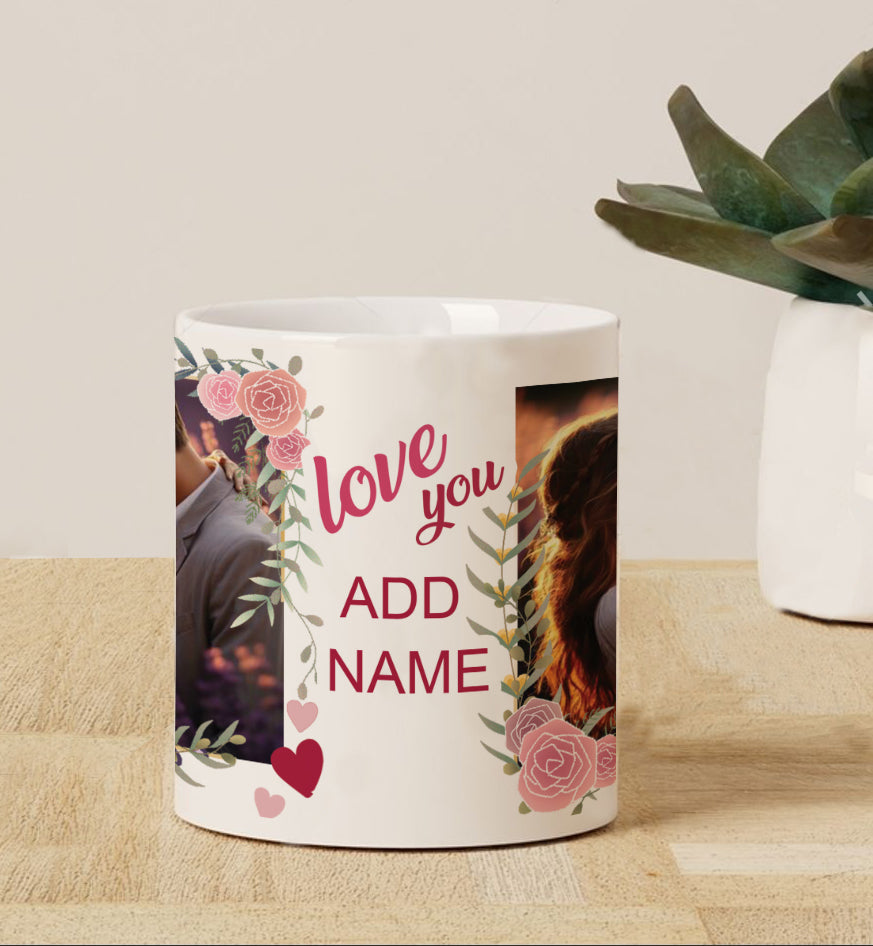 Couple Personalized Add Photos Magic Heart Handle 330 ml Coffee Mug