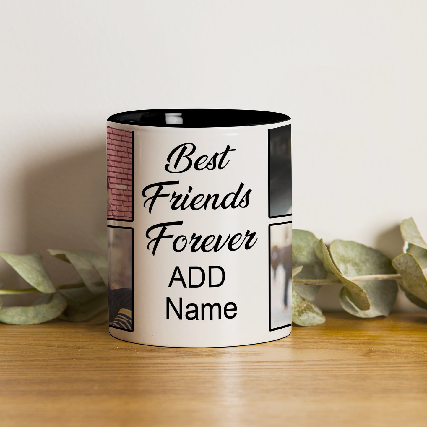 Best Friend forever personalized Add four photos black handle 330 ml Coffee Mug