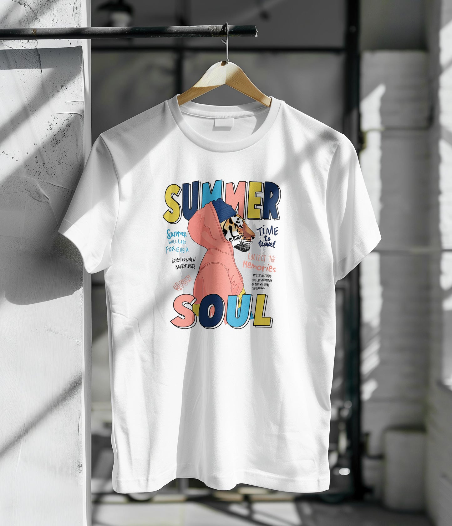 Hand drawn cool tiger illustration vector Printed White Round Neck Polyester T Shirt for Mens and woman's