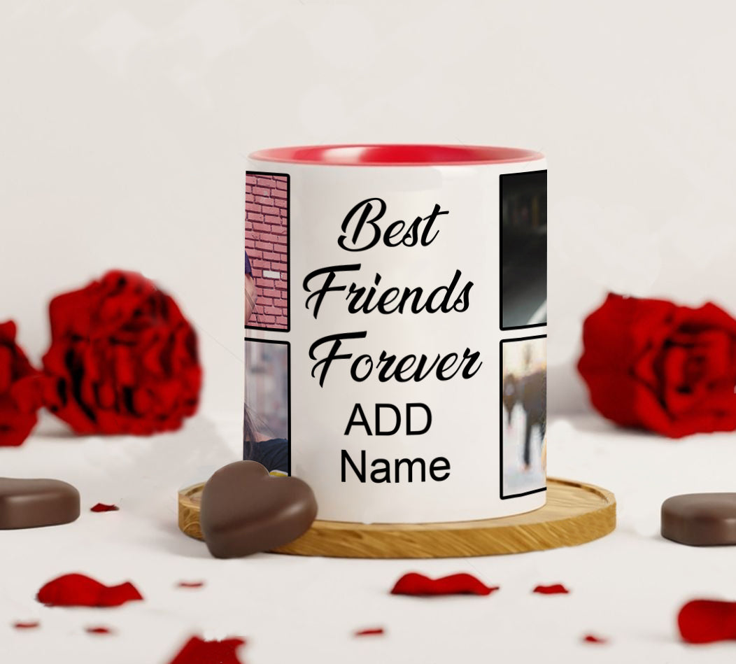 Friend forever customized add four photos red heart handle 330 ml Coffee Mug