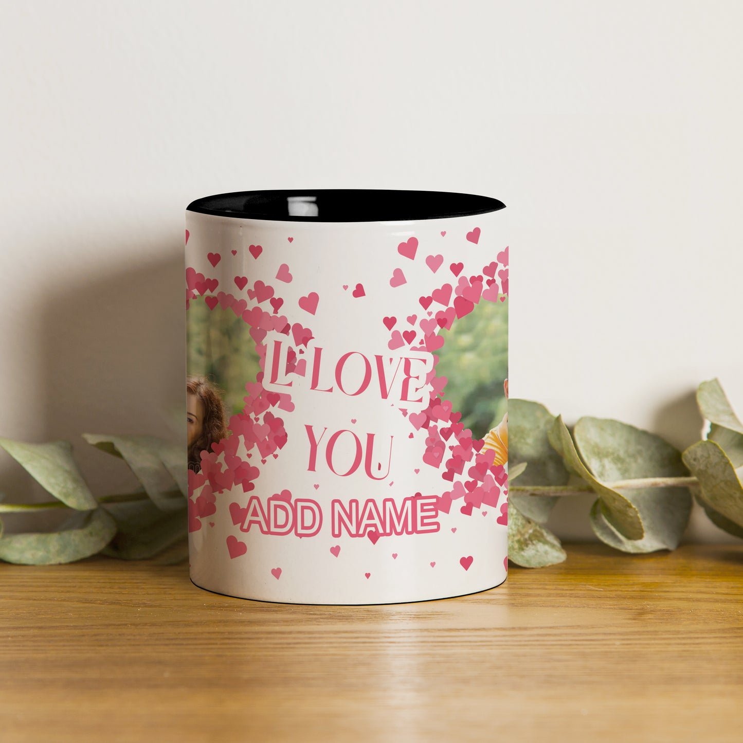 Couple Personalized Add Two Photos Black Handle 330 ml Coffee Mug