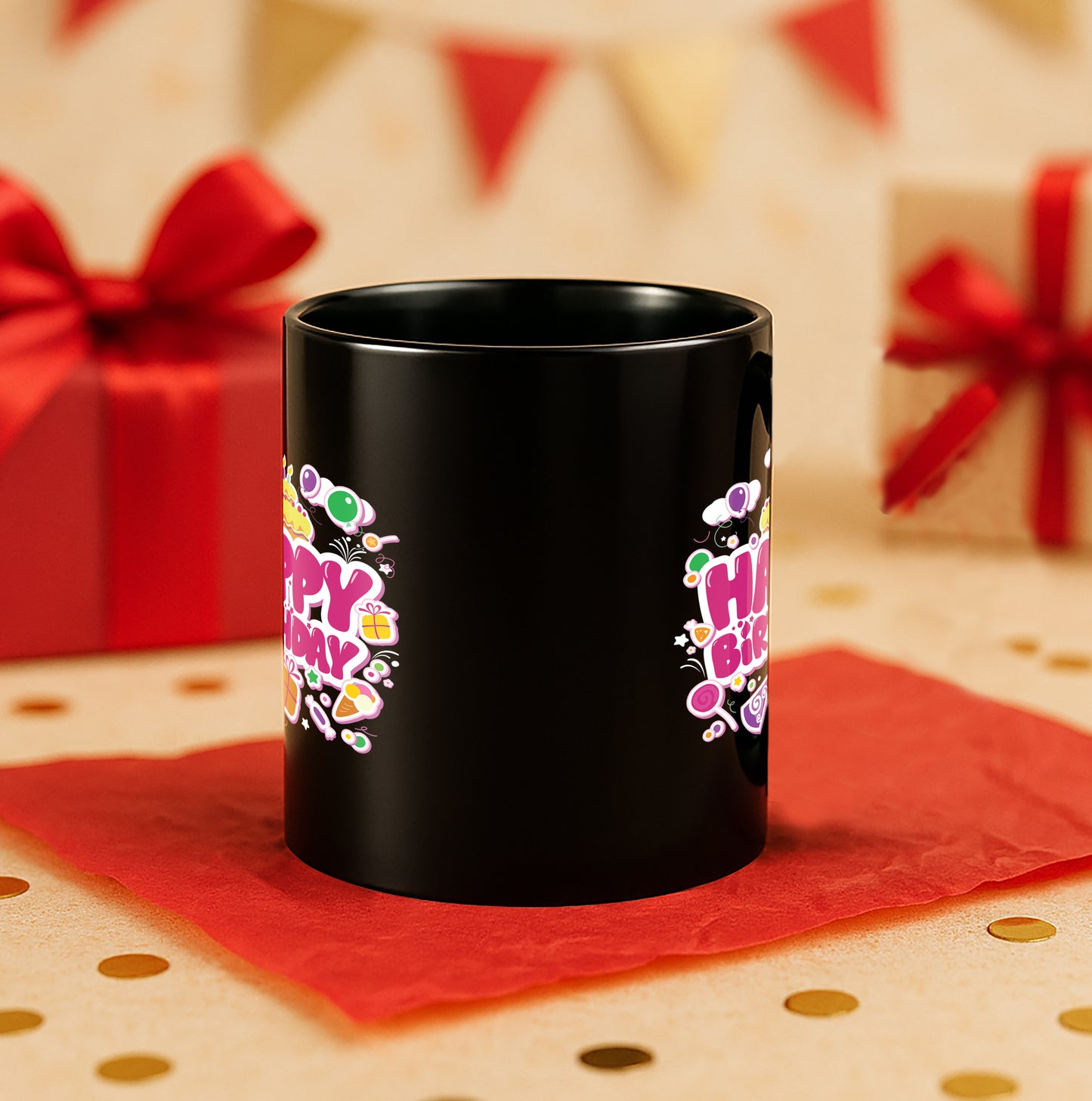 Happy Birthday 330 ml Black Coffee Mug (Pack of 1)