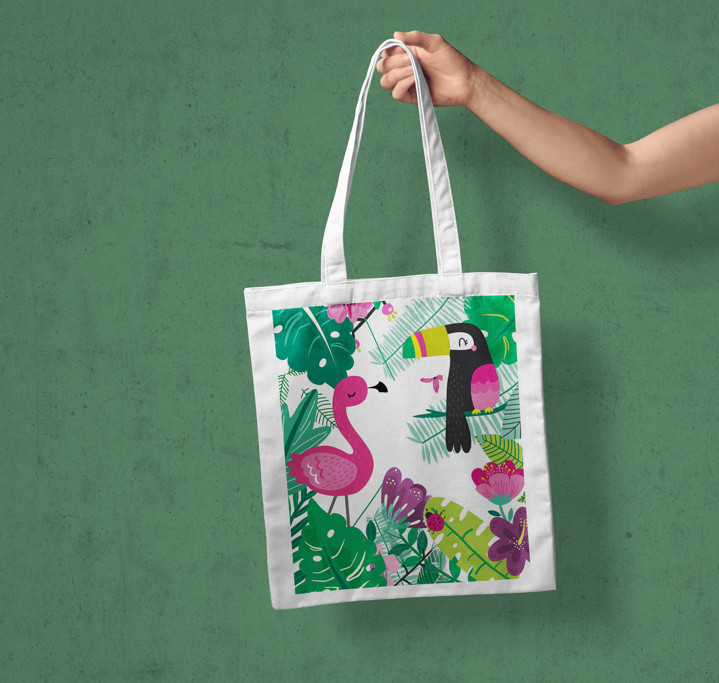 Flamingo and hornbill Design Tote Bag (14 X 16 Inches) Tote bag For Shopping, College, Travel