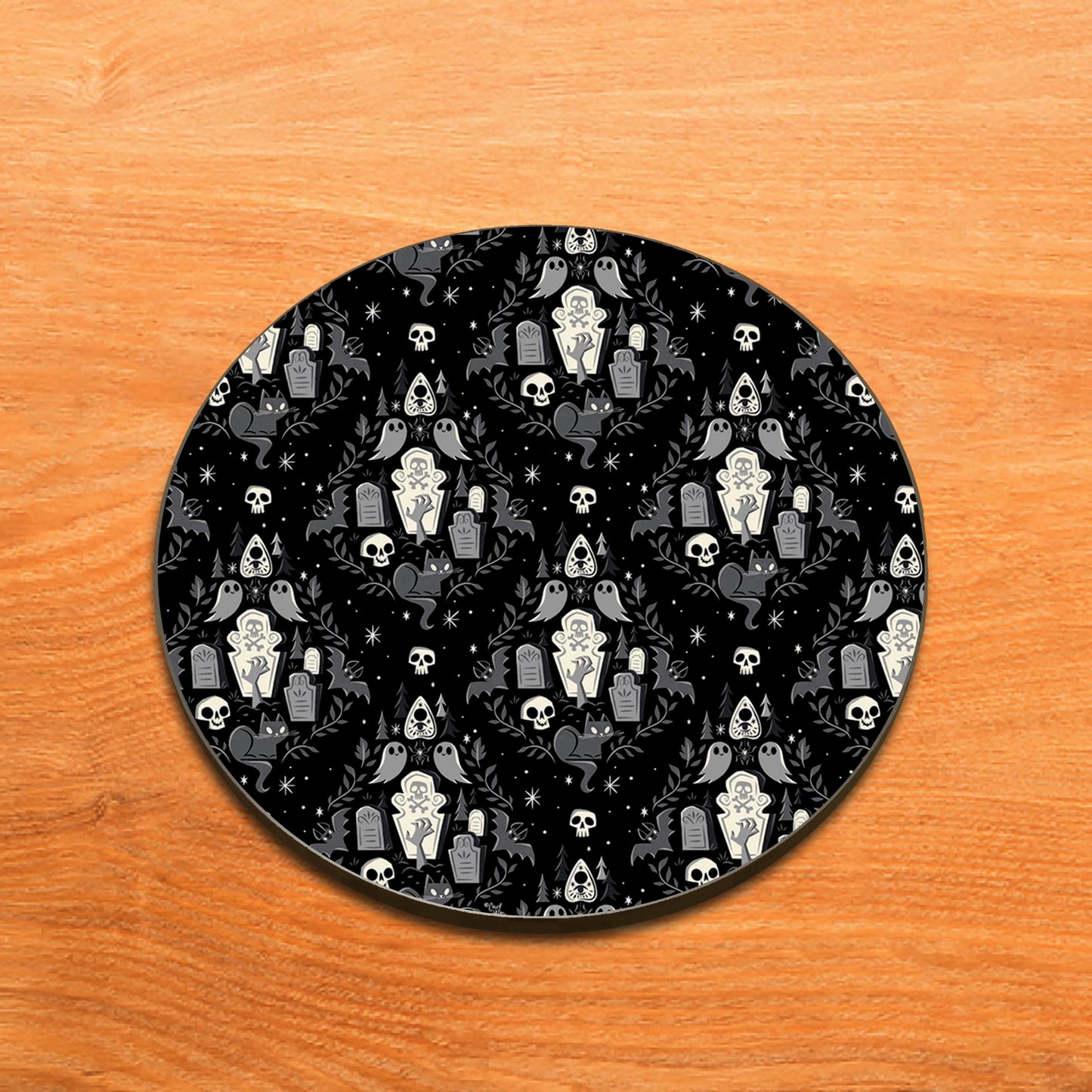 Halloween Pattern Design Full Black 330 ml Coffee Mug with Coaster