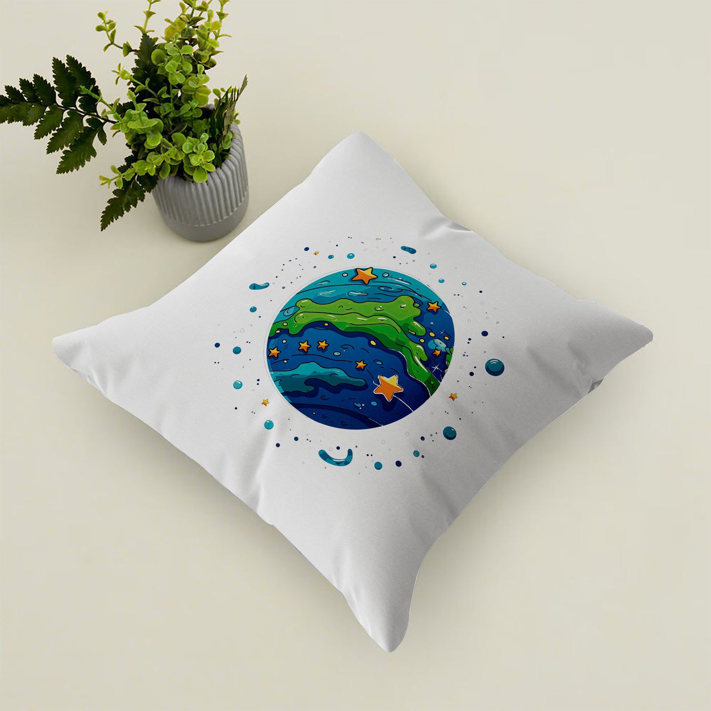Earth Cartoon Style Design Cushion (12x12 inches) Pack of 1