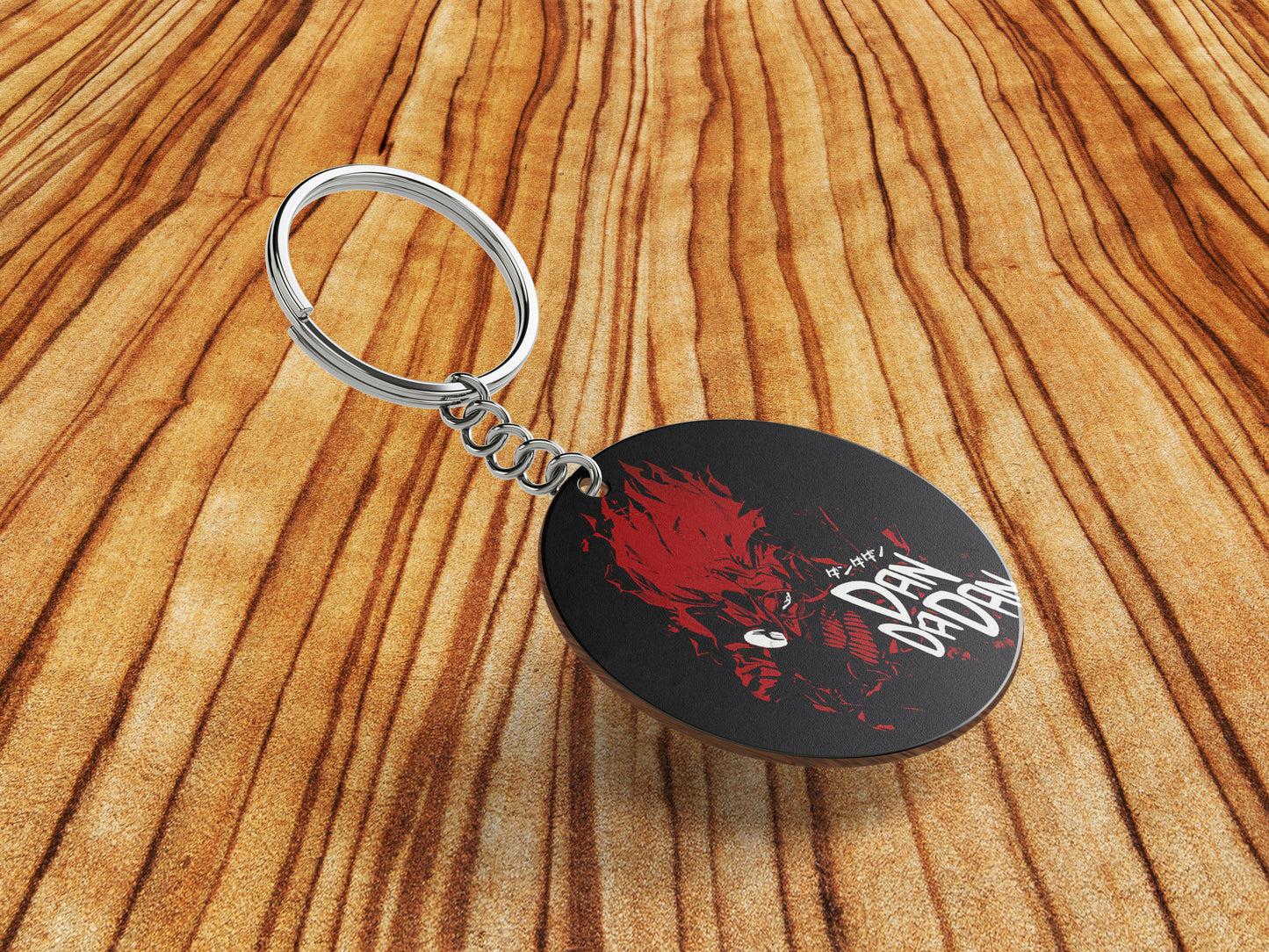 Red Rage Dandadan Printed Round Circle Shape Wooden Keyring with Chain