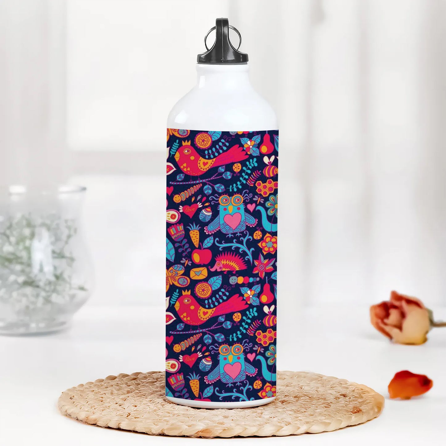 Owl, rabbit, butterfly, hedgehog Forest seamless pattern Printed Normal Sipper Water Bottle 750 ml For Gym, Yoga, Kids, Boys, Girls, Brother, Sister, Babies, Baby, Workout, Adults