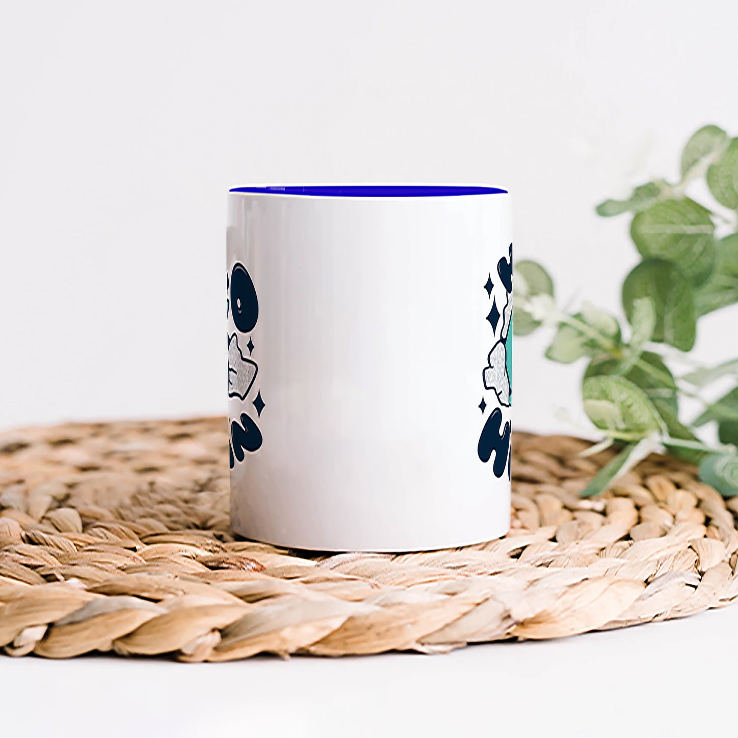 Cute Cat saying Hello Human design Dark Blue Handle 330 ml Coffee Mug
