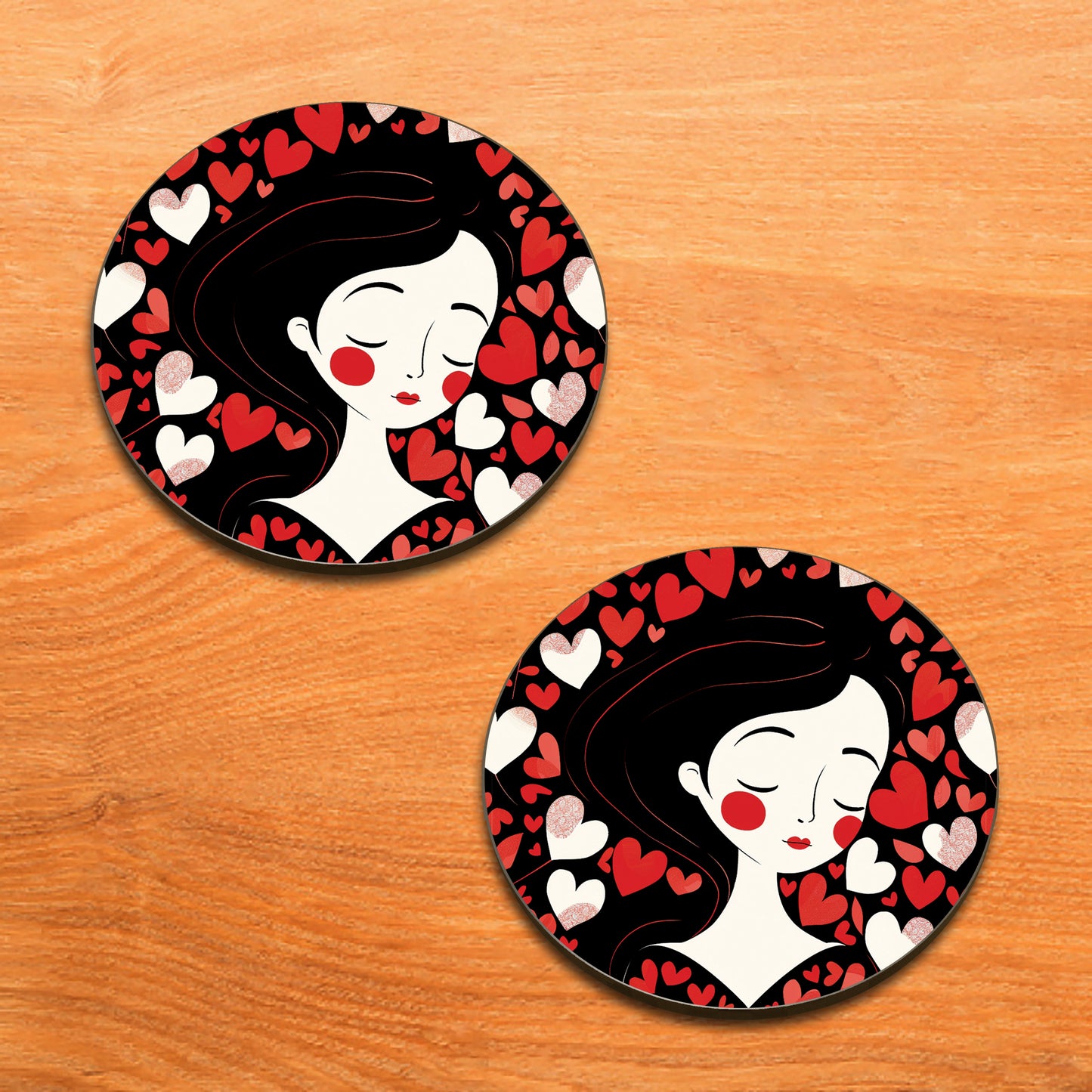 Woman and Hearts Vector Art Pattern Combo Mugs and Coaster(Set of 2 Mugs and 2 coasters) 330 ml Full Black Coffee Mug