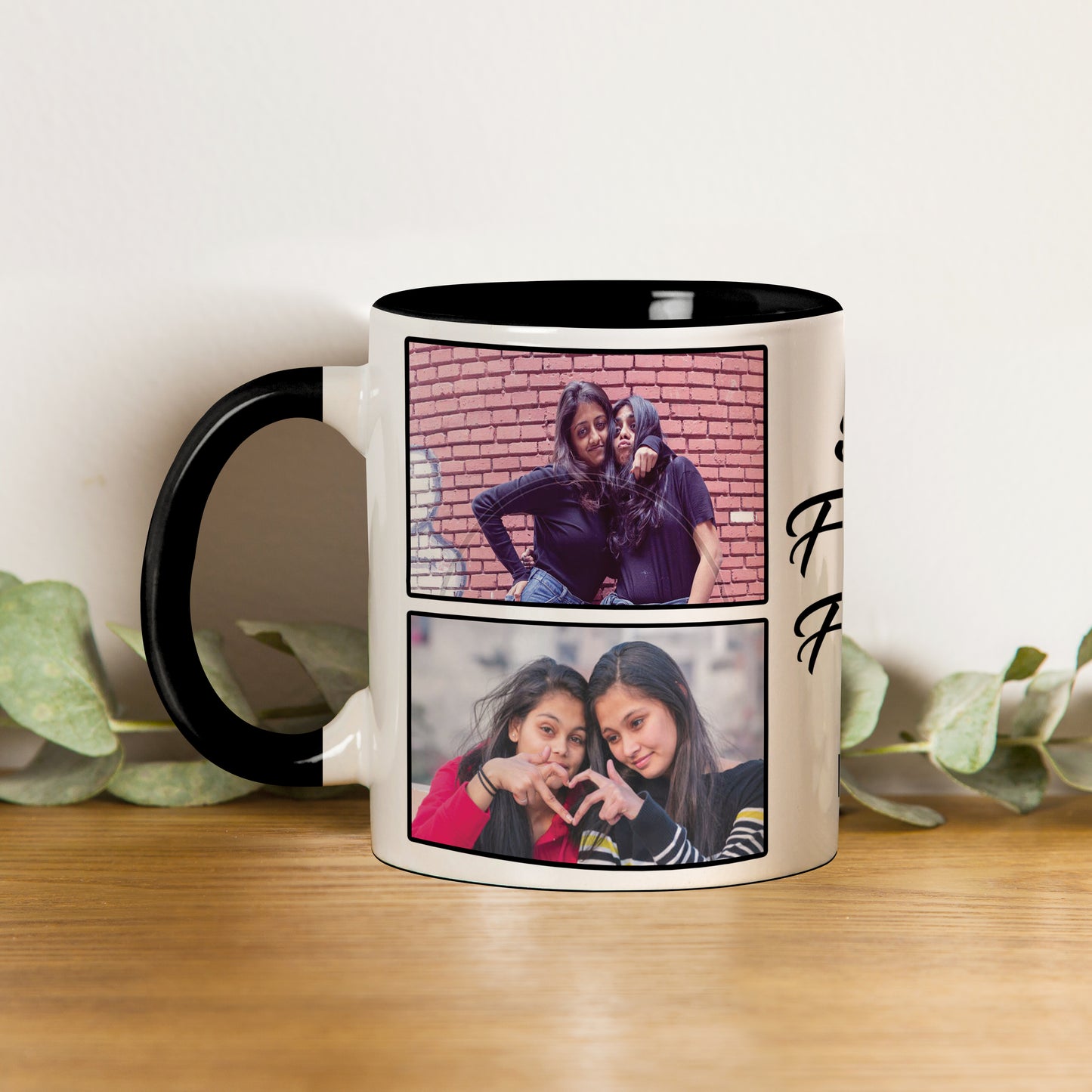 Best Friend forever personalized Add four photos black handle 330 ml Coffee Mug