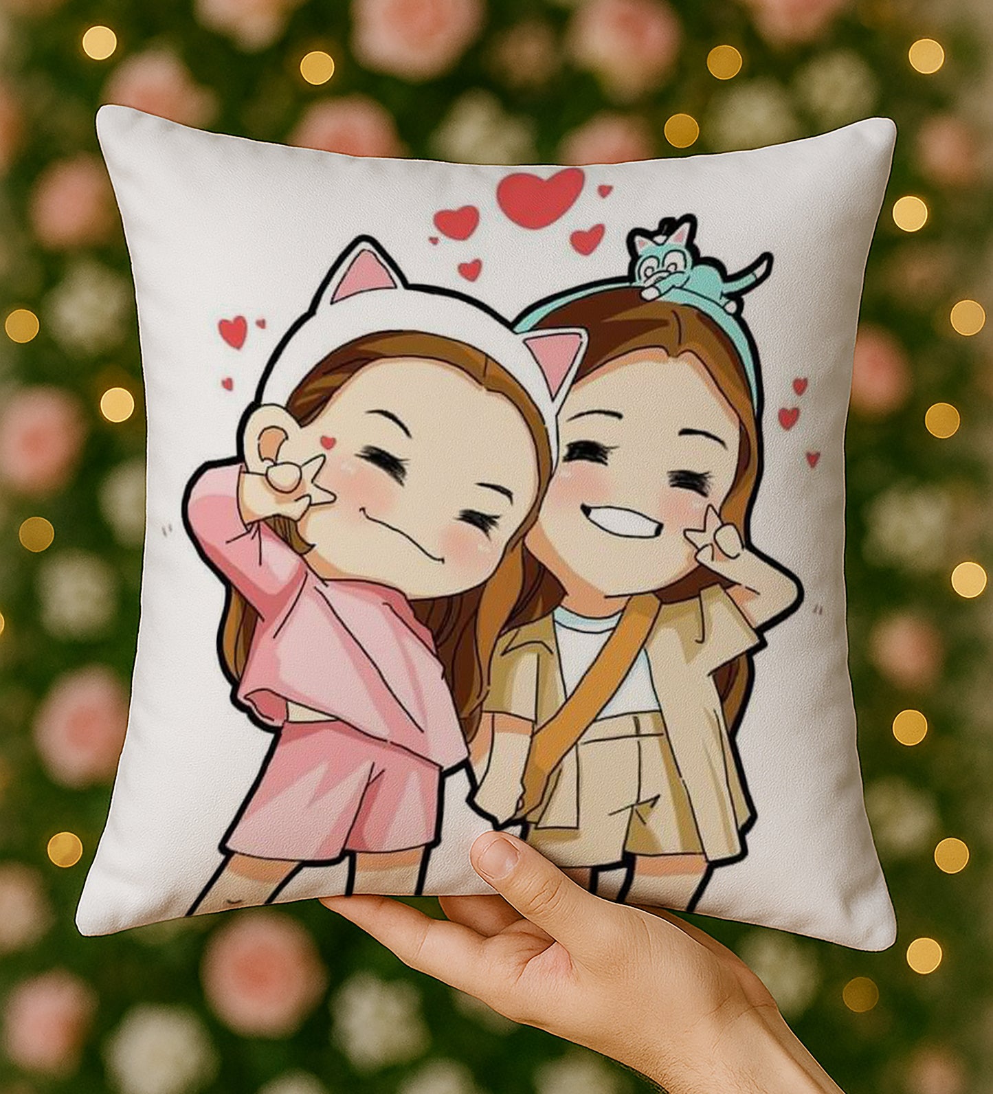 Cute Friendship Design Cushion (12x12 inches) Pack of 1