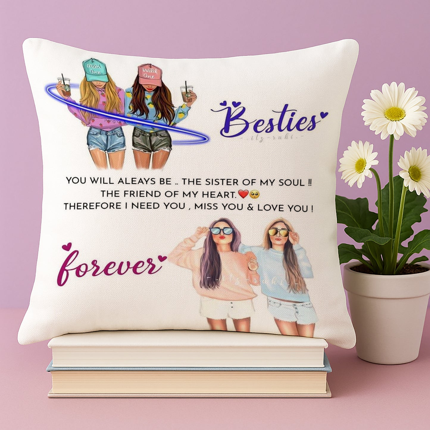 Bestie Forever Design Cushion (12x12 inches) Pack of 1