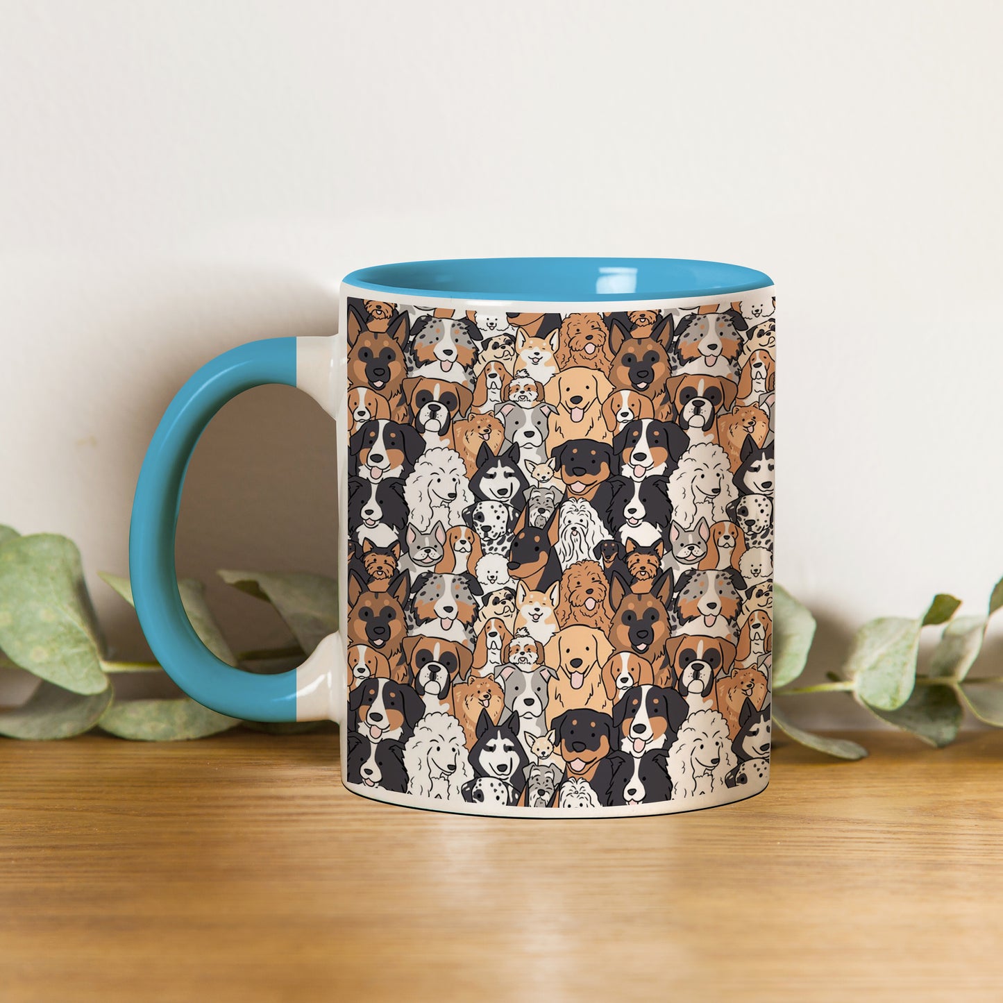 Dog breeds illustration design Pattern Sky Blue Handle 330 ml Coffee Mug