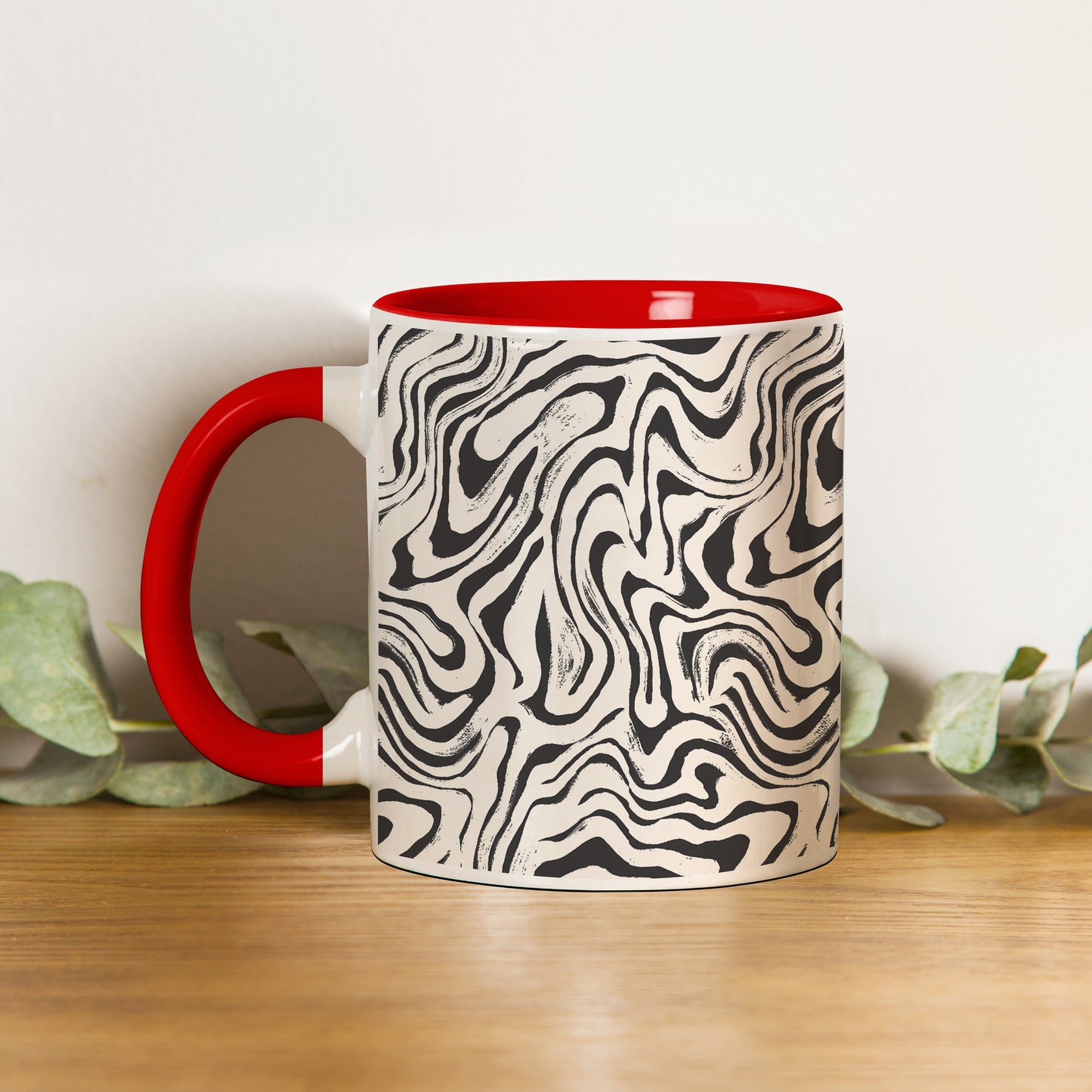 Sophisticated Curated Pattern Red Handle 330 ml Coffee Mug