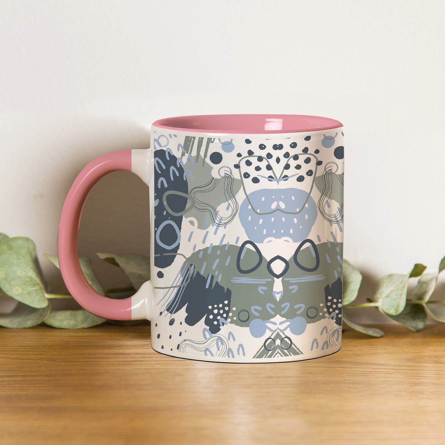 Hand art design Pattern Lite Pink Handle 330 ml Coffee Mug