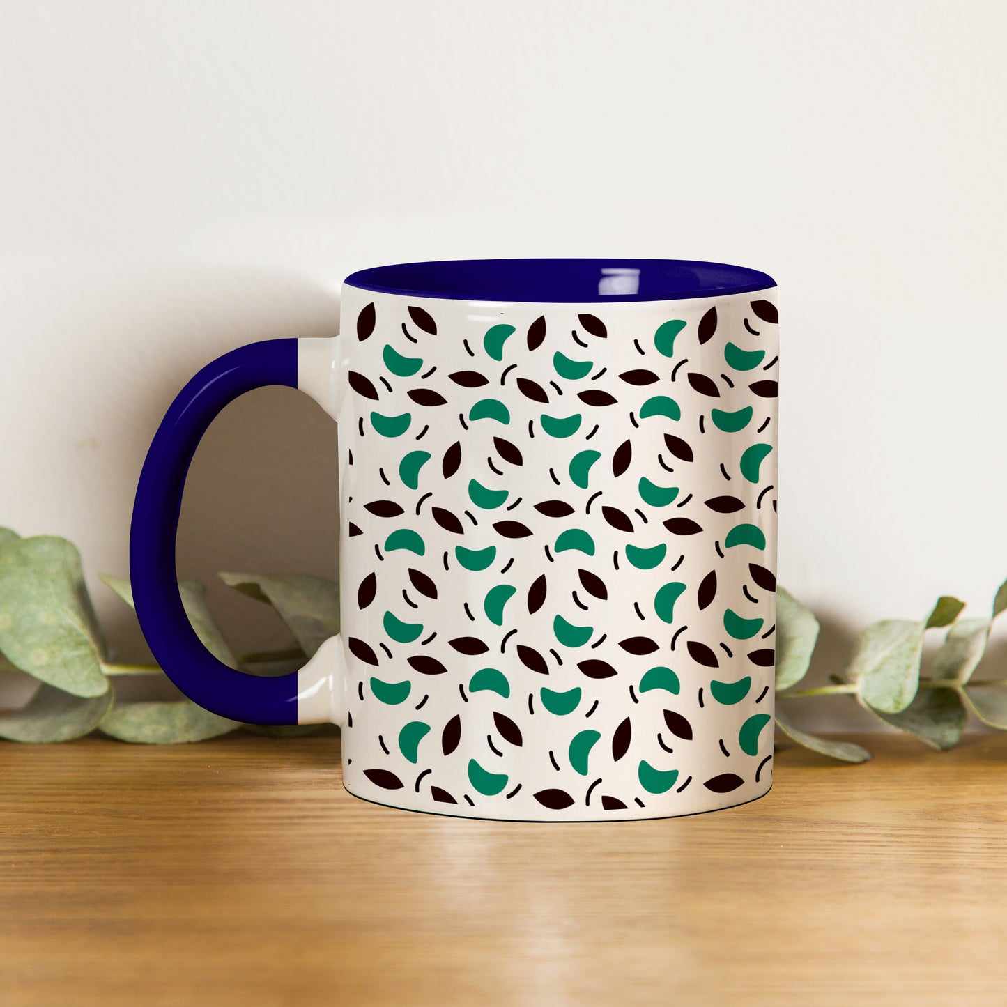 Vector leaves pattern design (2) Pattern Dark Blue Handle 330 ml Coffee Mug