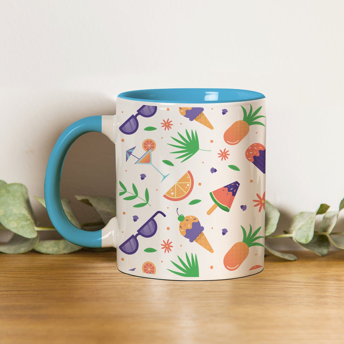 Vector Summer design Pattern Sky Blue Handle 330 ml Coffee Mug
