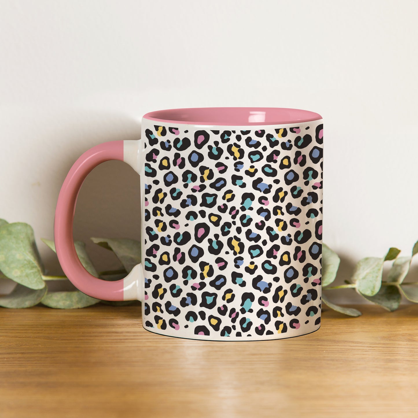Color full Vector leopard animal motif vector seamless pattern design Pattern Lite Pink Handle 330 ml Coffee Mug