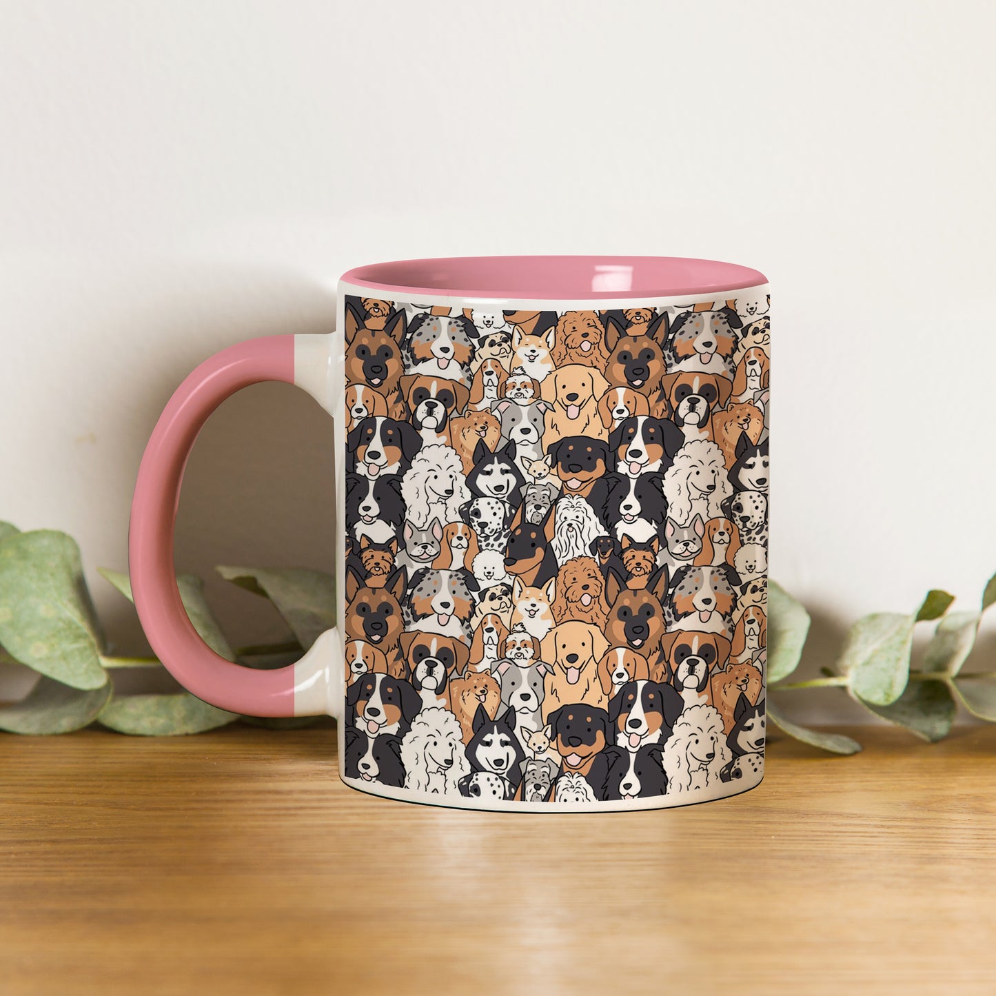 Dog breeds illustration design Pattern Lite Pink Handle 330 ml Coffee Mug