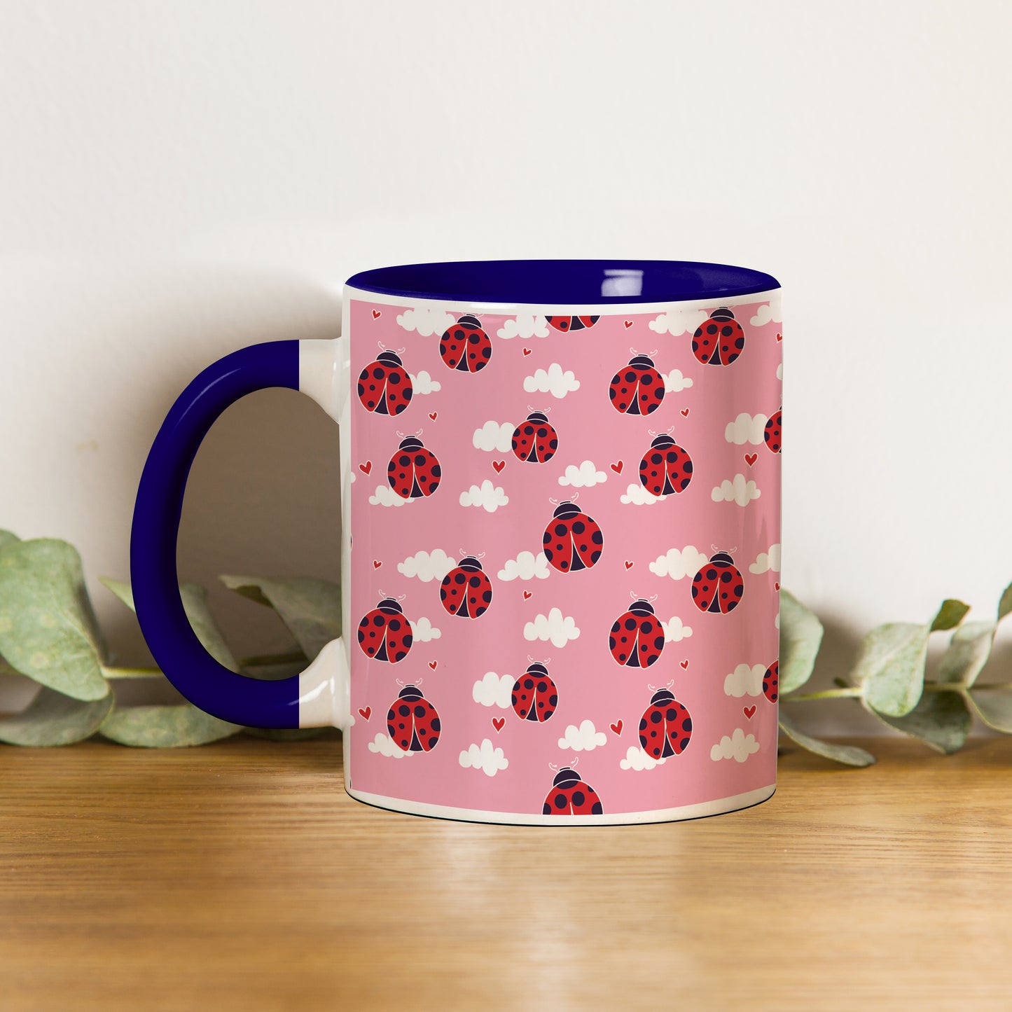 Ladybug pattern design Pattern Dark Blue Handle 330 ml Coffee Mug