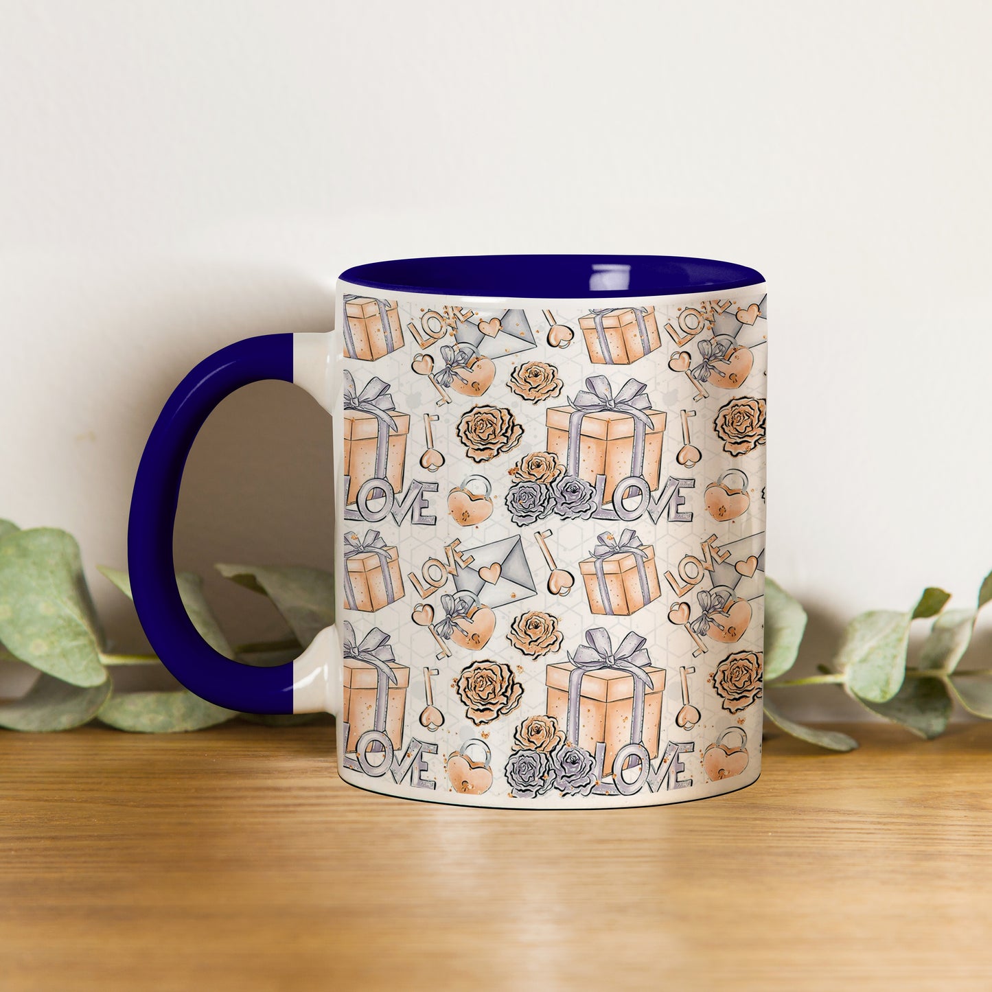 Gift box pattern design Pattern Dark Blue Handle 330 ml Coffee Mug