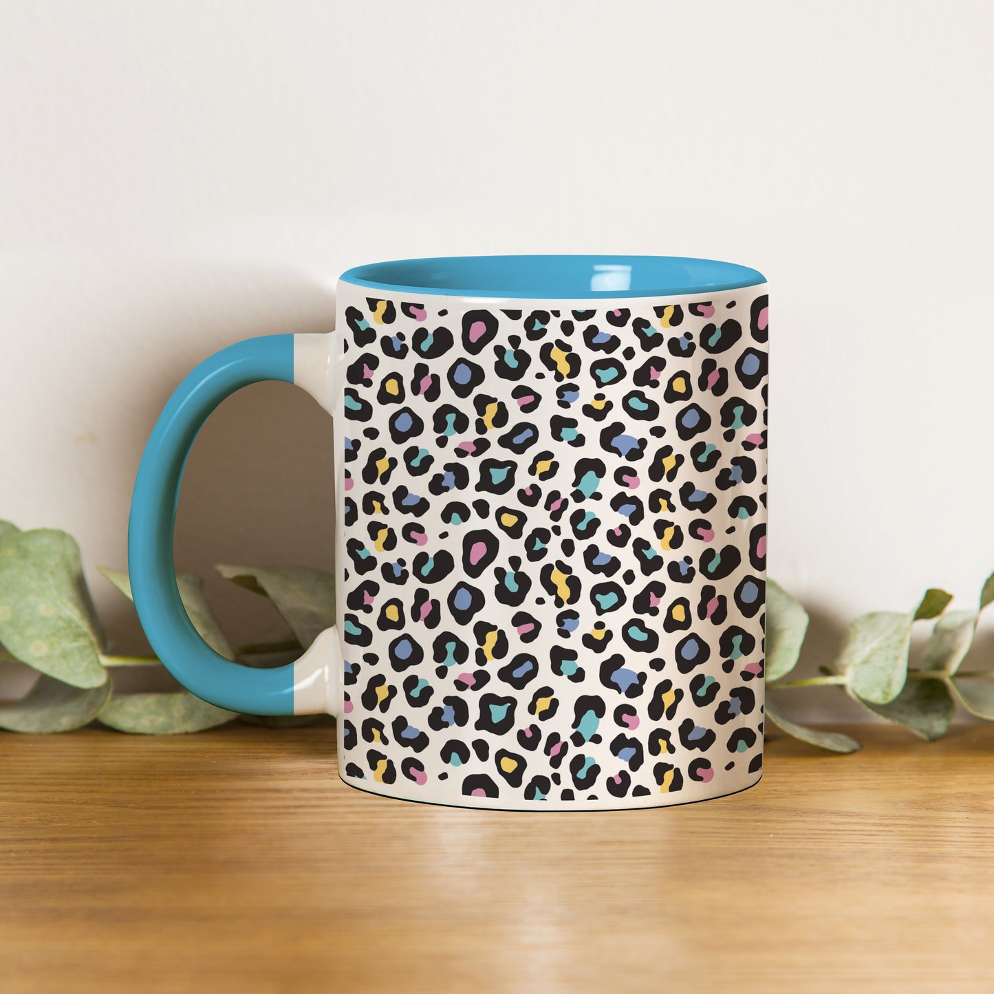 Color full Vector leopard animal motif vector seamless design Pattern Sky Blue Handle 330 ml Coffee Mug
