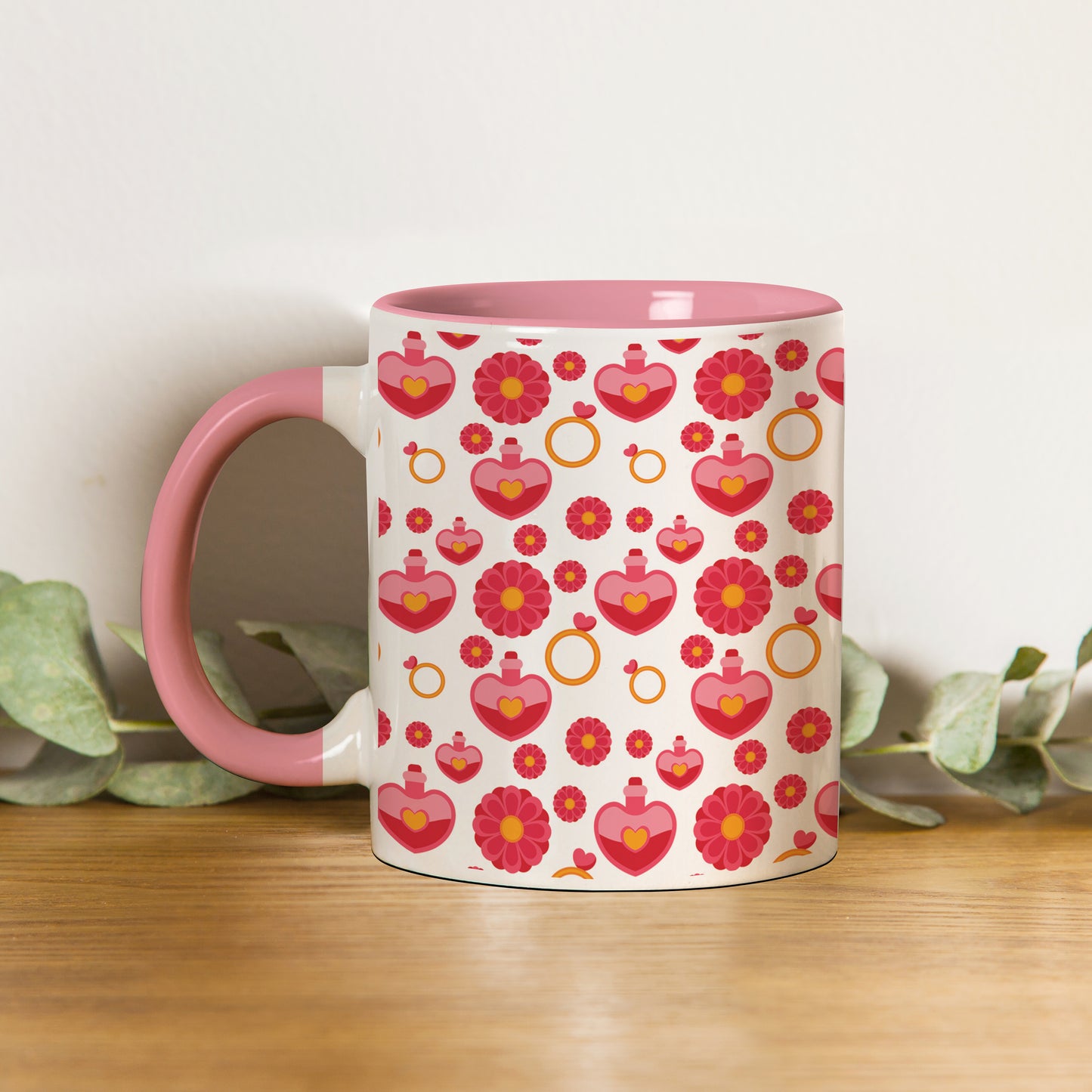 Red seamless love element design Pattern Lite Pink Handle 330 ml Coffee Mug
