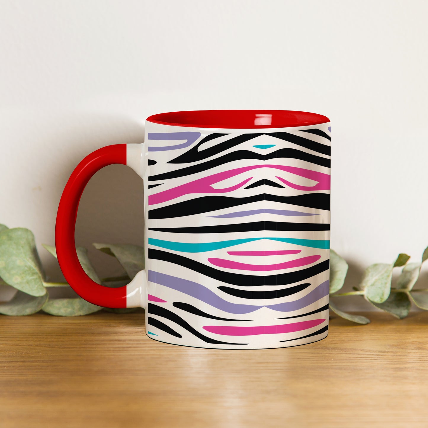 Colorful Tiger Skin with Waving effect Red Handle 330 ml Coffee Mug