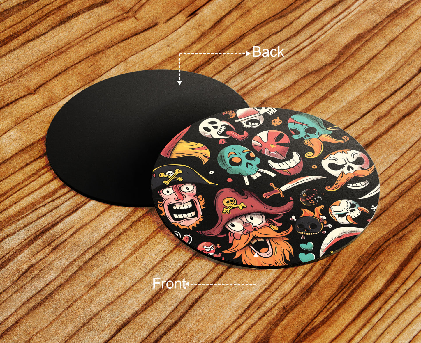 Cartoon Characters Pirate Combo Mugs and Coaster(Set of 2 Mugs and 2 coasters) 330 ml Full Black Coffee Mug