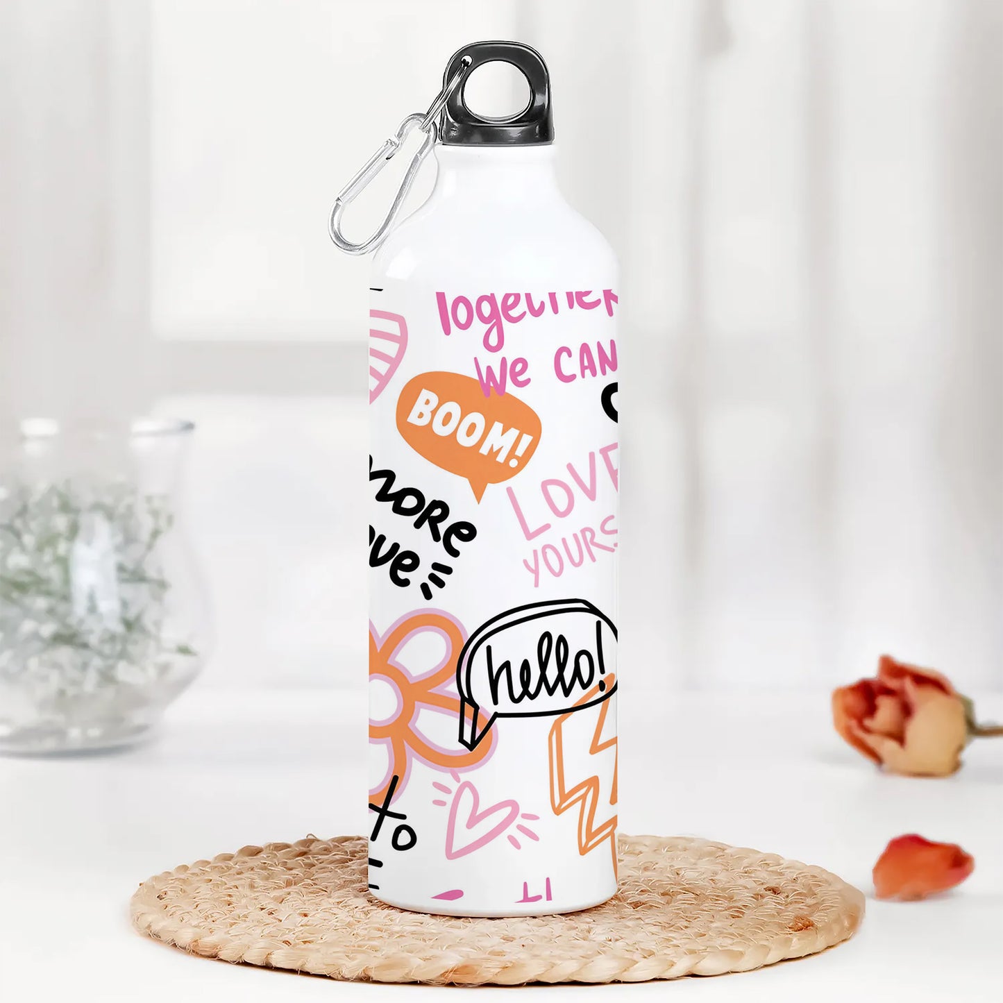Fashion abstract seamless pattern with graffiti words Printed Normal Sipper Water Bottle 750 ml For Gym, Yoga, Kids, Boys, Girls, Brother, Sister, Babies, Baby, Workout, Adults