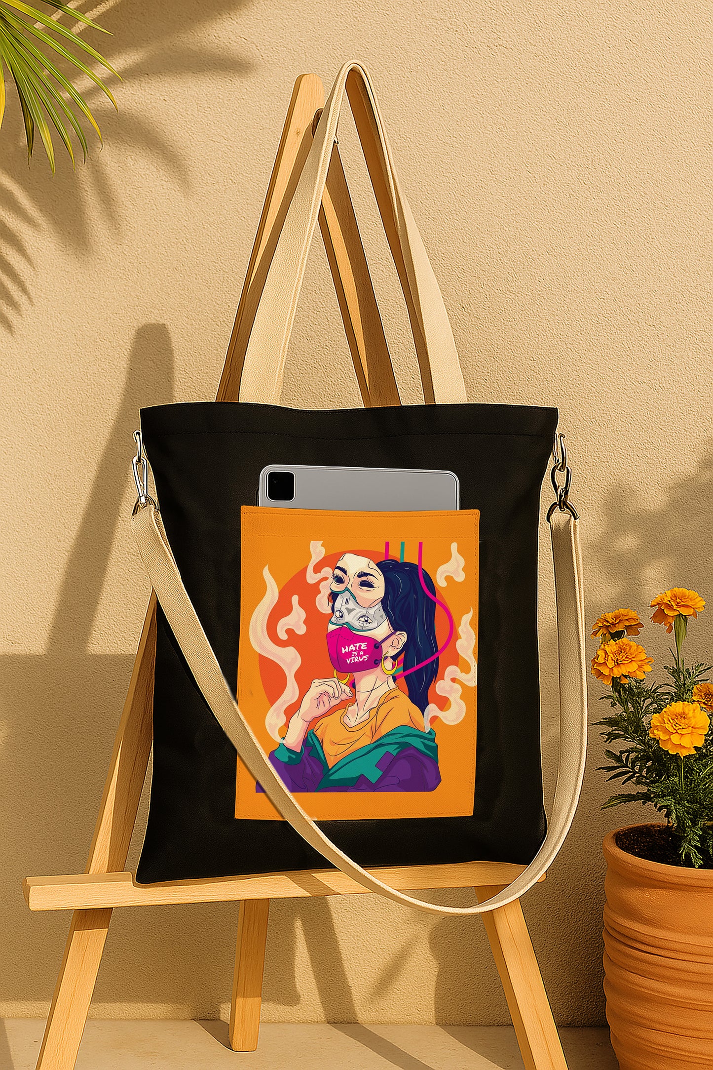 Facemask Girl Printed Women's Girls Cross Body Sling Bag with Extra Front Pocket, College Bag for Girls, Tote Bag for Shopping,Travel