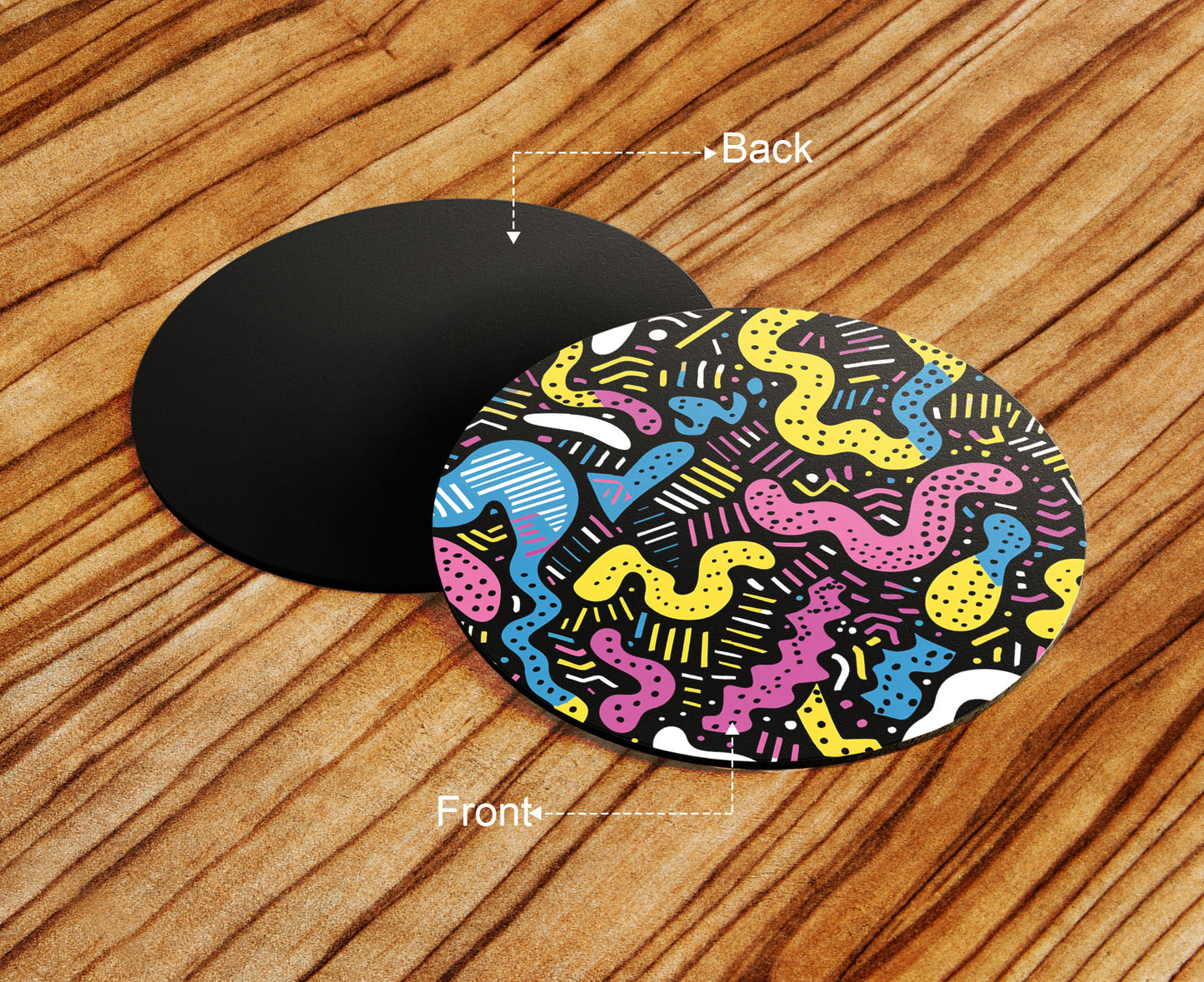 90s neon Abstract Shapes Combo Mugs and Coaster(Set of 2 Mugs and 2 coasters) 330 ml Full Black Coffee Mug