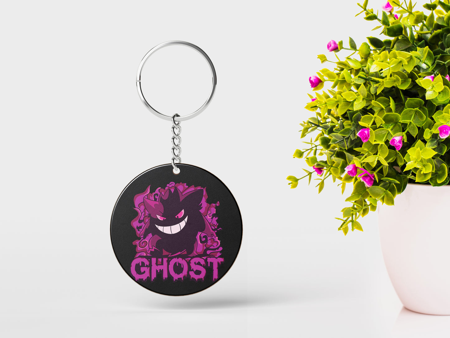 Pokemon anime art style design Printed Round Circle Shape Wooden Keyring with Chain