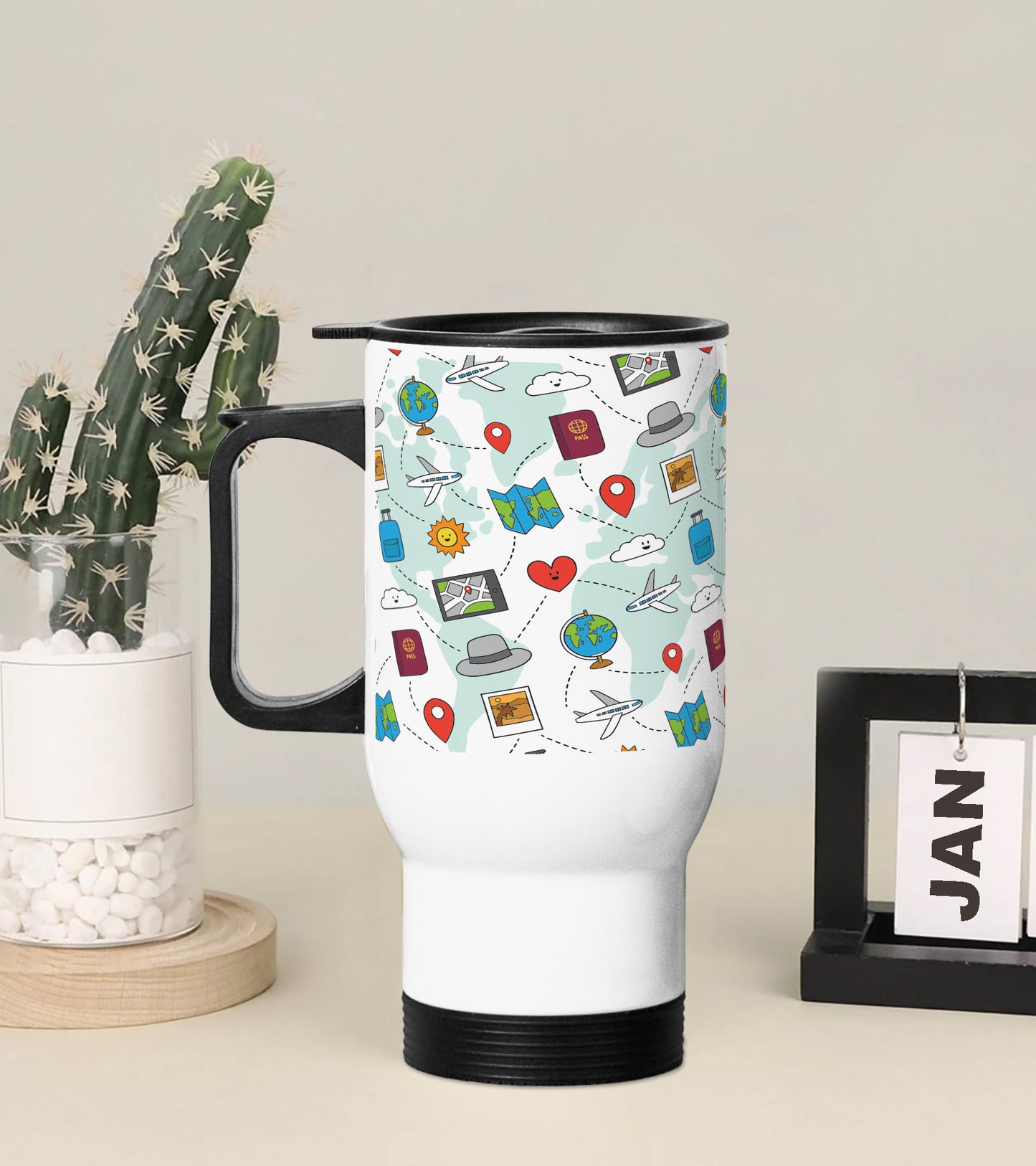 Hand drawn Travel doodle art Printed 350ML Travel MUG