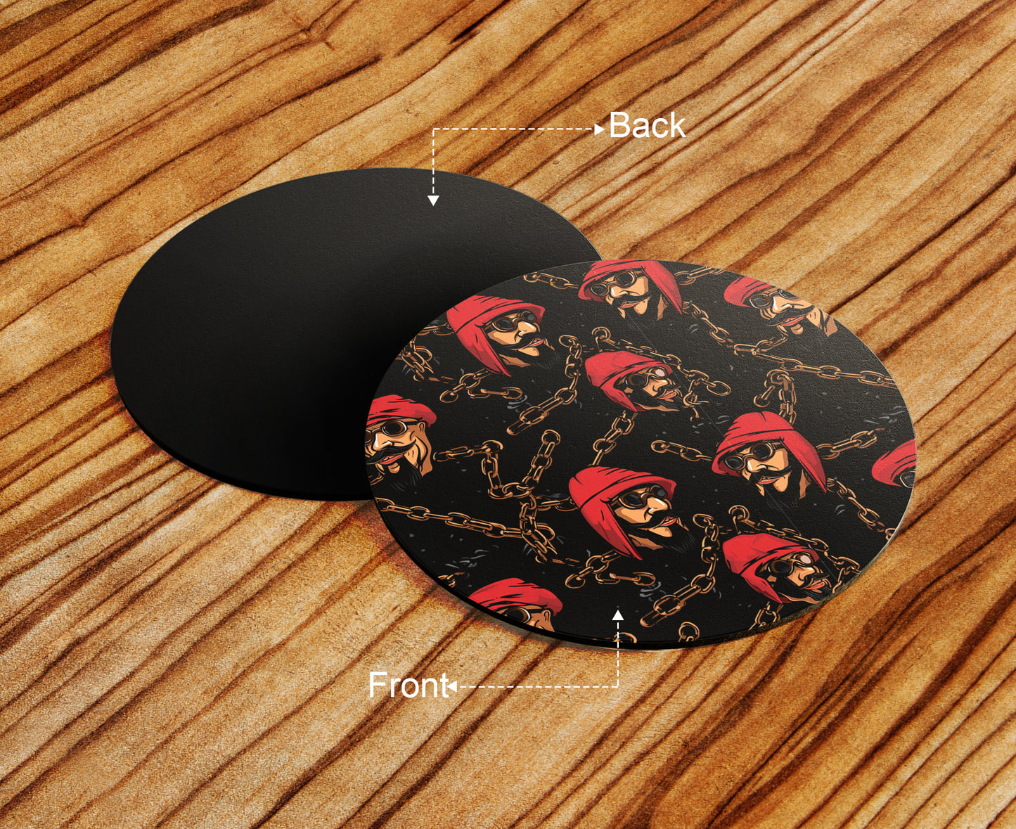 Pirate Chain Pattern Combo Mugs and Coaster(Set of 2 Mugs and 2 coasters) 330 ml Full Black Coffee Mug