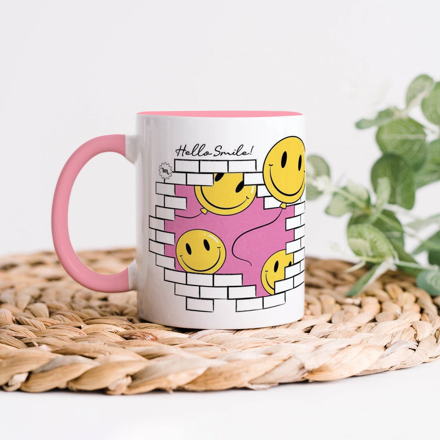 Smile design Light Pink Handle 330 ml Coffee Mug