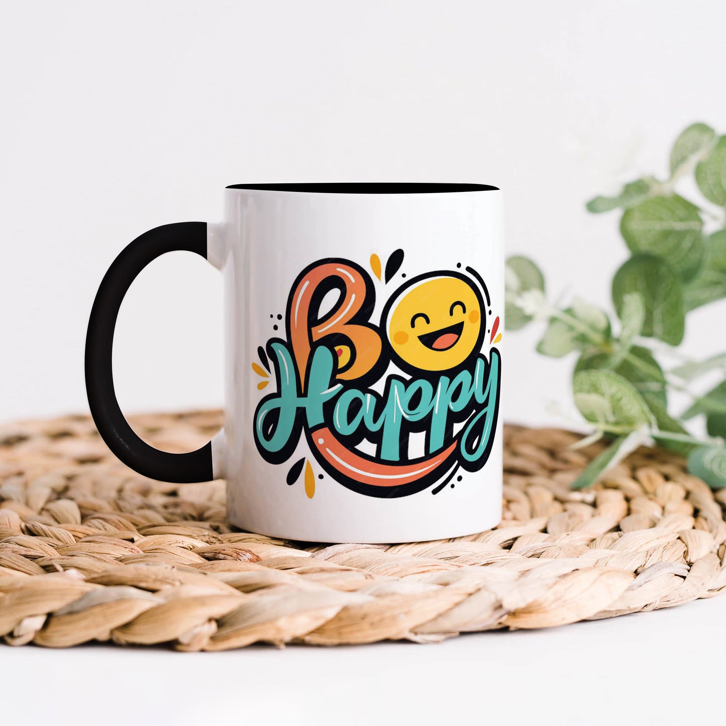 Be happy Black Handle 330 ml Coffee Mug