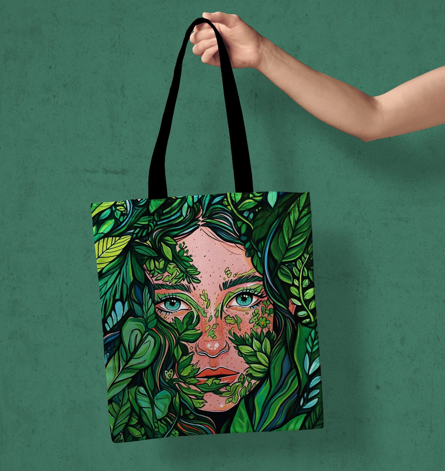 Nature and Girl Design Printed Black Handle Tote Bag (14 X 16 Inches) For Shopping, College, Travel