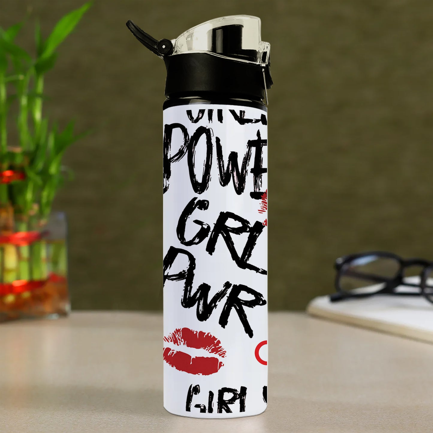 Girl power typography pattern Printed Flip Flop Water Bottle 750 ml For Gym, Yoga, Kids, Boys, Girls, Brother, Sister, Babies, Baby, Workout, Adults