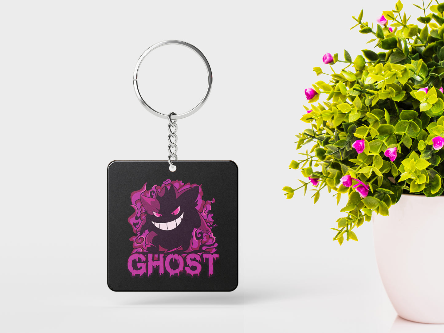 Pokemon anime art style design Printed Square Shape Wooden Keyring with Chain