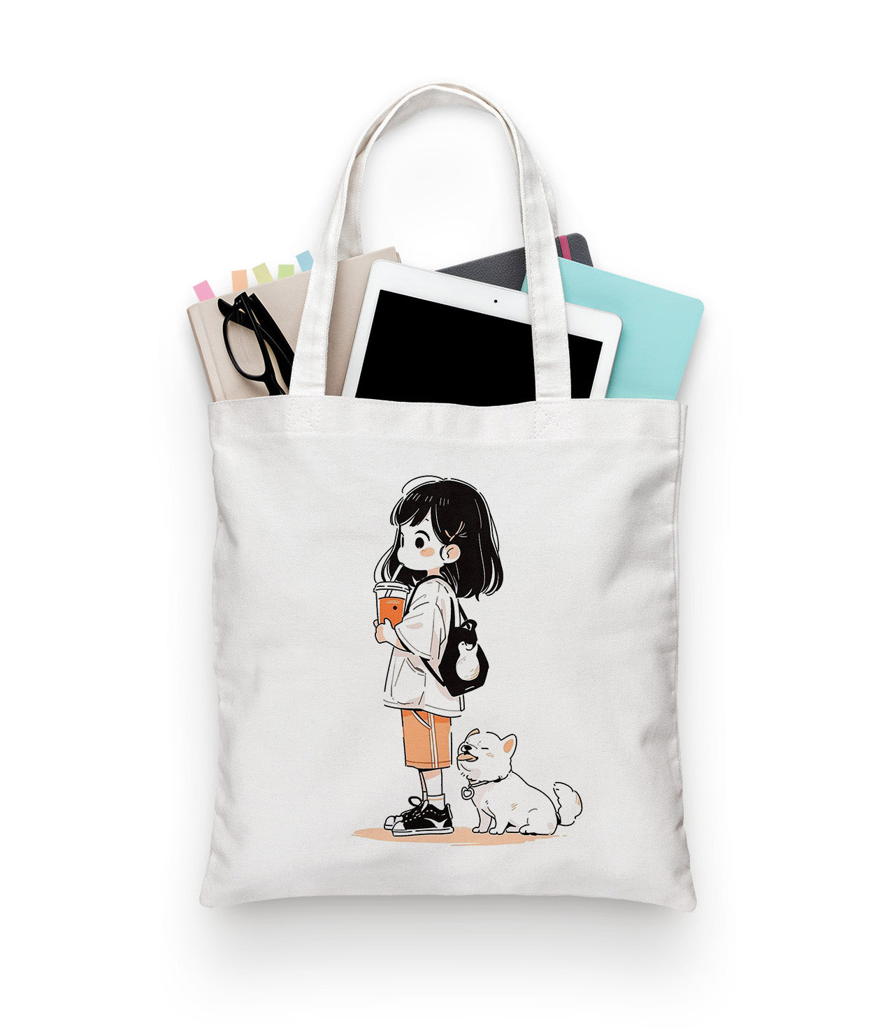 Cute girl and dog Design Tote Bag (14 X 16 Inches) Tote bag For Shopping, College, Travel